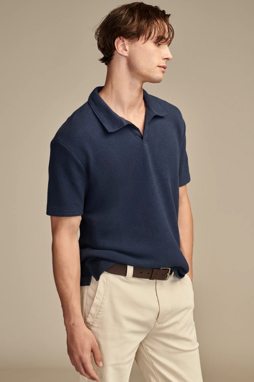 JACQUARD KNIT JOHNNY COLLAR SHORT SLEEVE POLO, image 3