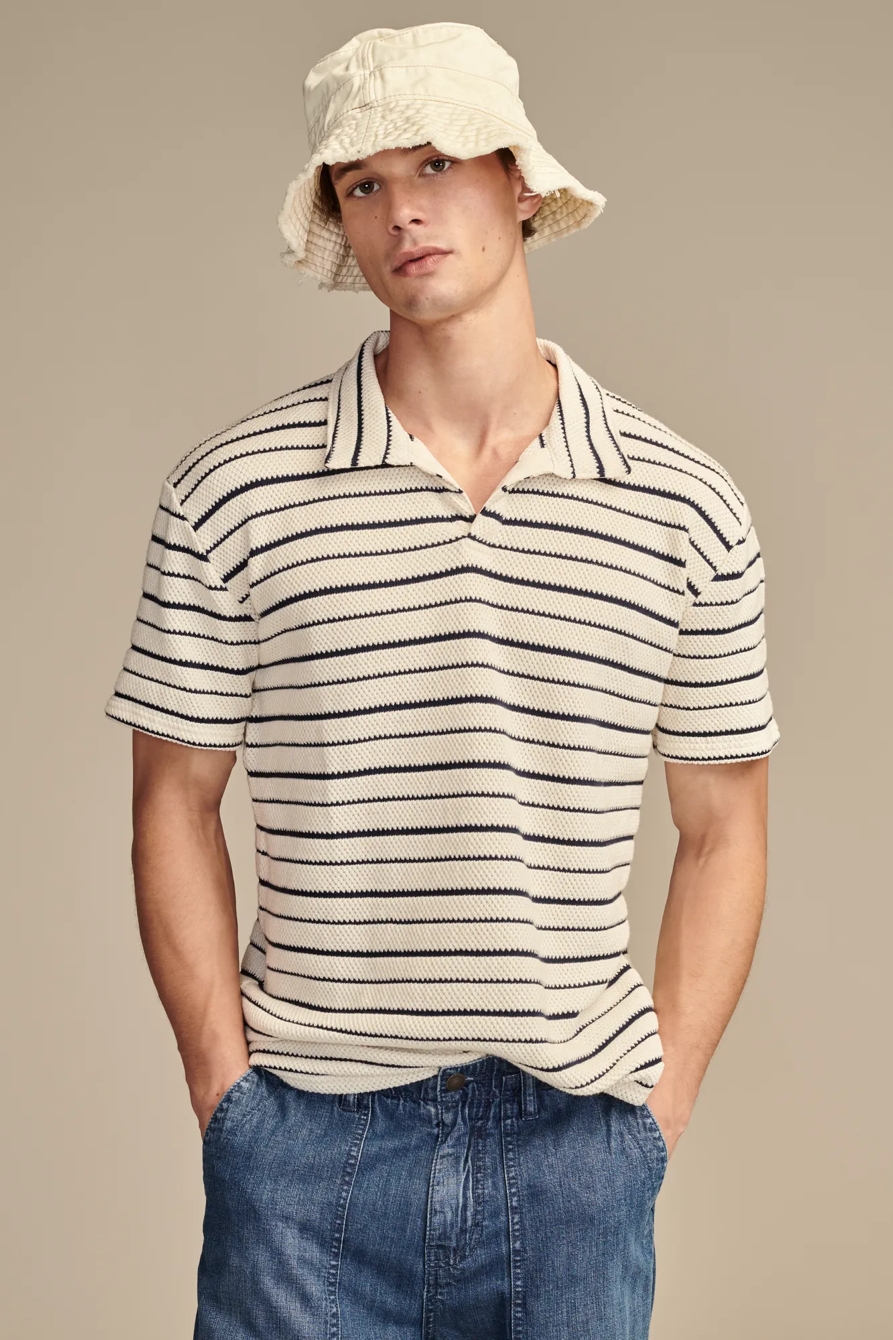 JACQUARD KNIT JOHNNY COLLAR SHORT SLEEVE POLO, image 1