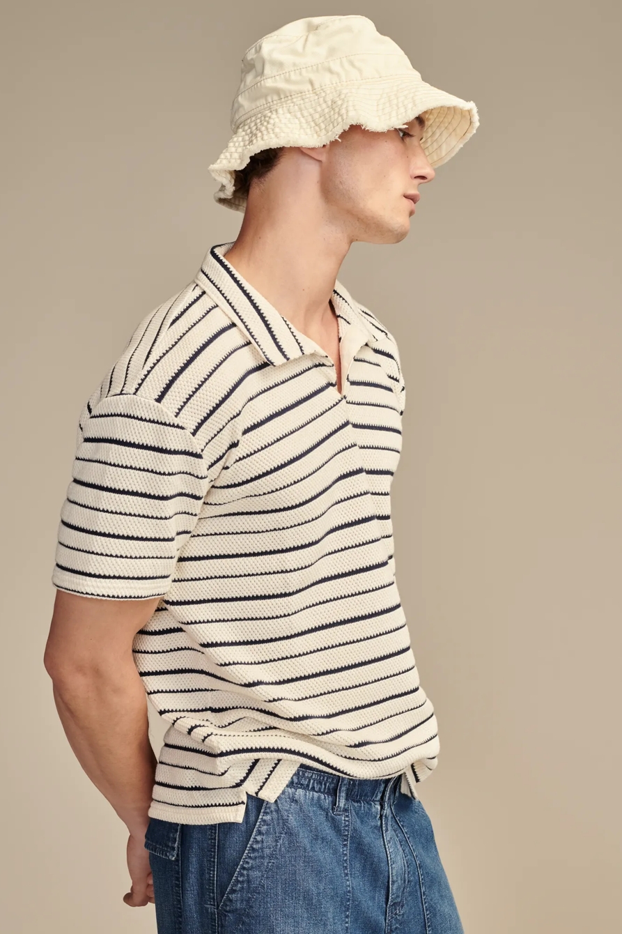 JACQUARD KNIT JOHNNY COLLAR SHORT SLEEVE POLO, image 3