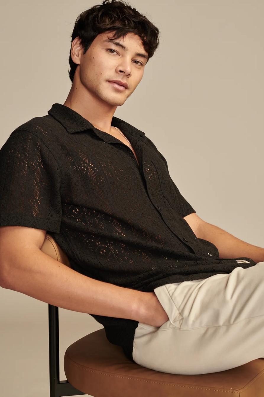 JACQUARD KNIT BUTTON DOWN SHORT SLEEVE SHIRT, image 1