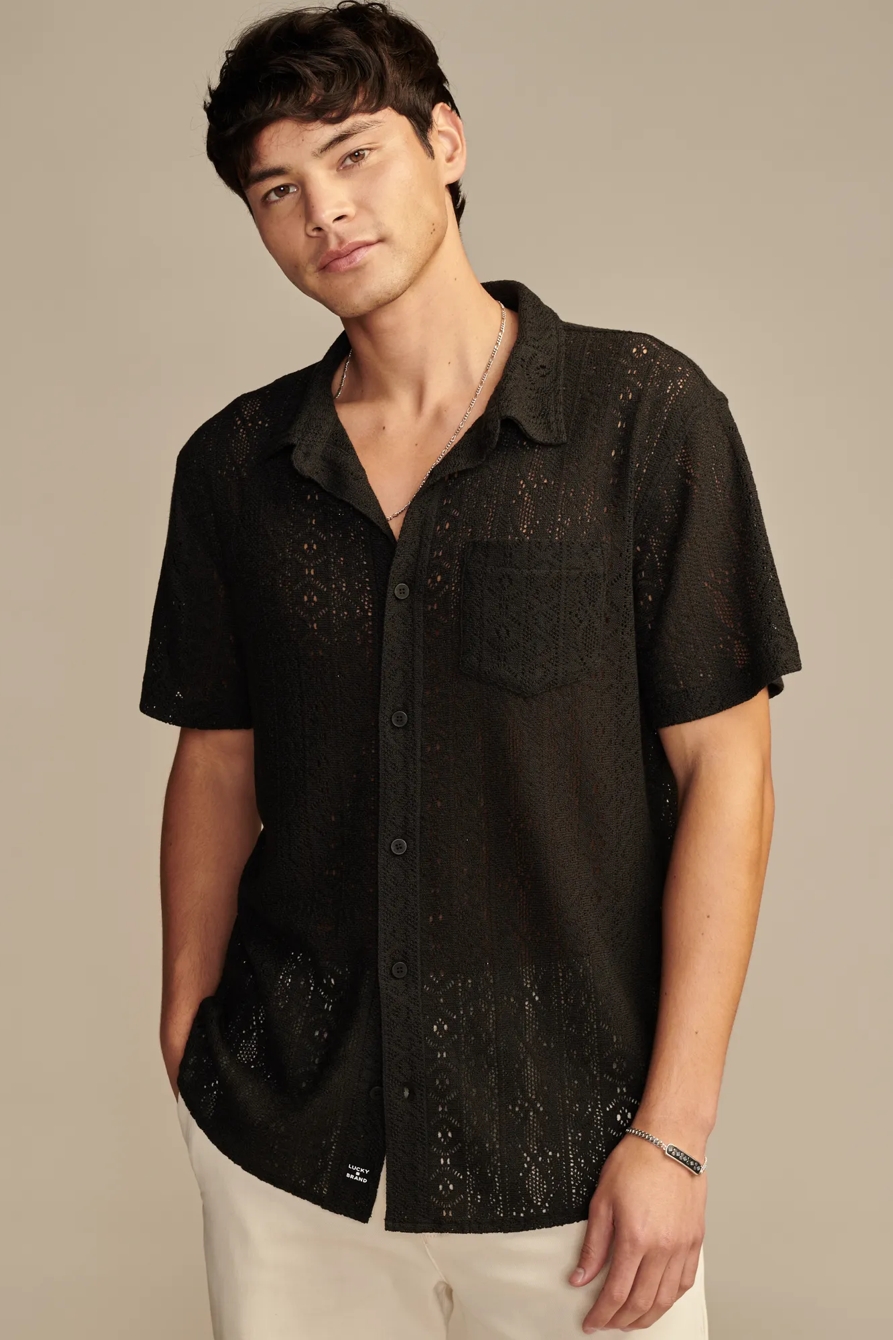 JACQUARD KNIT BUTTON DOWN SHORT SLEEVE SHIRT, image 2