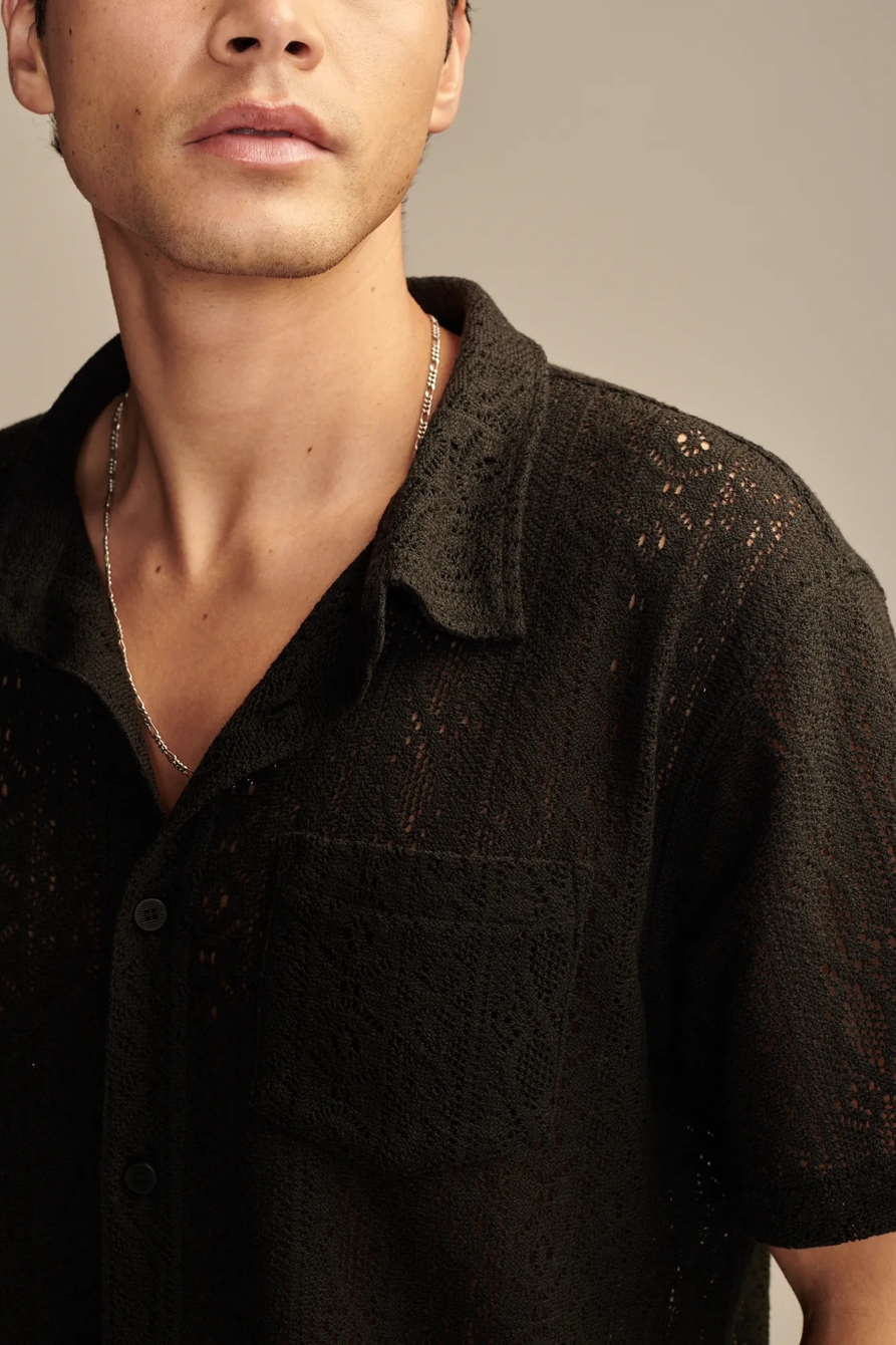 JACQUARD KNIT BUTTON DOWN SHORT SLEEVE SHIRT, image 4