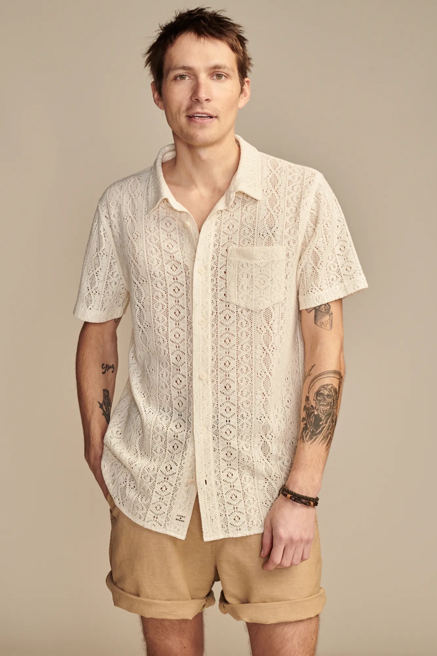 JACQUARD KNIT BUTTON DOWN SHORT SLEEVE SHIRT, image 1