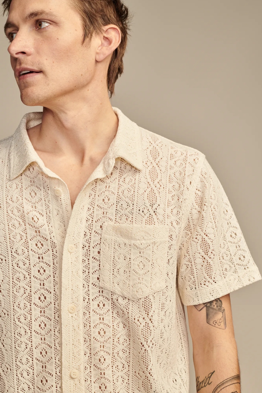 JACQUARD KNIT BUTTON DOWN SHORT SLEEVE SHIRT, image 3