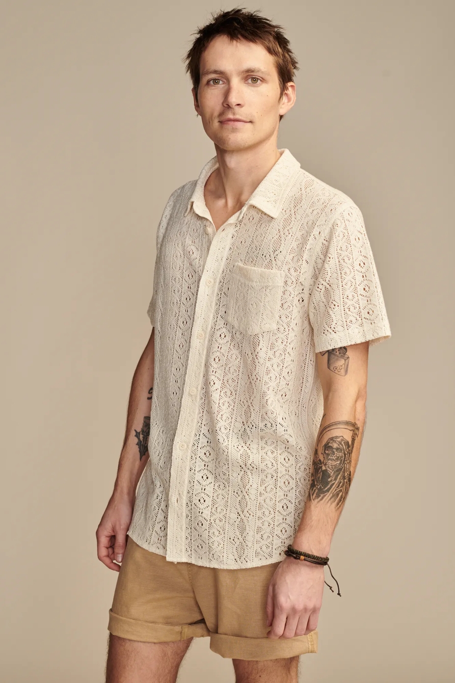 JACQUARD KNIT BUTTON DOWN SHORT SLEEVE SHIRT, image 4