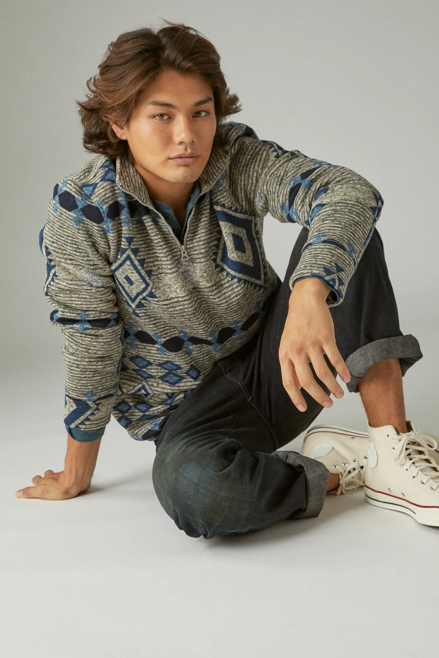 SOUTHWESTERN PRINT LOS FELIZ FLEECE HALF ZIP MOCK NECK, image 1