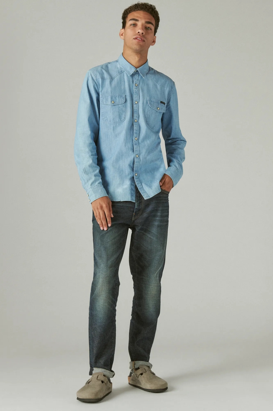 CHAMBRAY LONG SLEEVE WESTERN SHIRT | Lucky Brand CHAMBRAY LONG SLEEVE WESTERN SHIRT | Lucky Brand