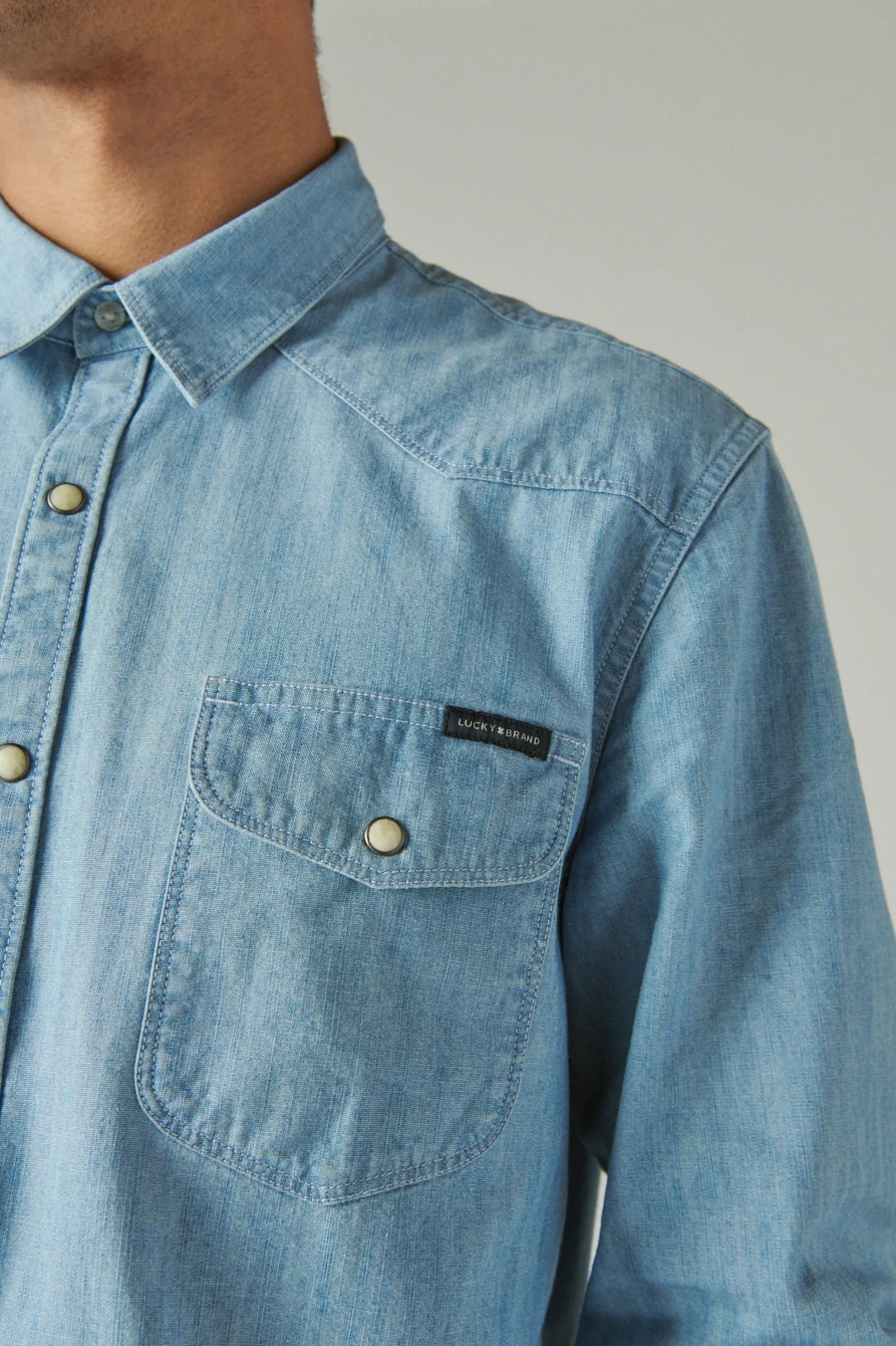 CHAMBRAY LONG SLEEVE WESTERN SHIRT | Lucky Brand CHAMBRAY LONG SLEEVE WESTERN SHIRT | Lucky Brand