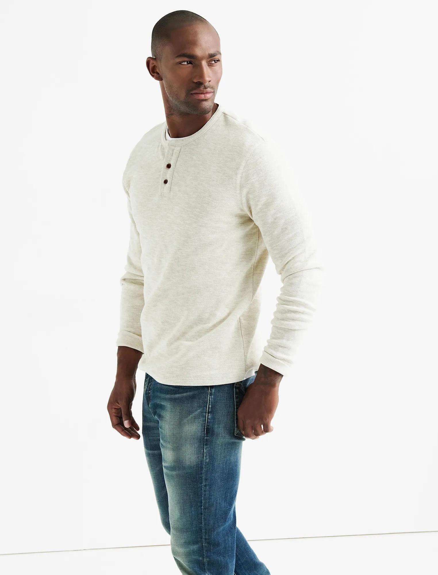 DOUBLE KNIT HEATHER HENLEY, image 2