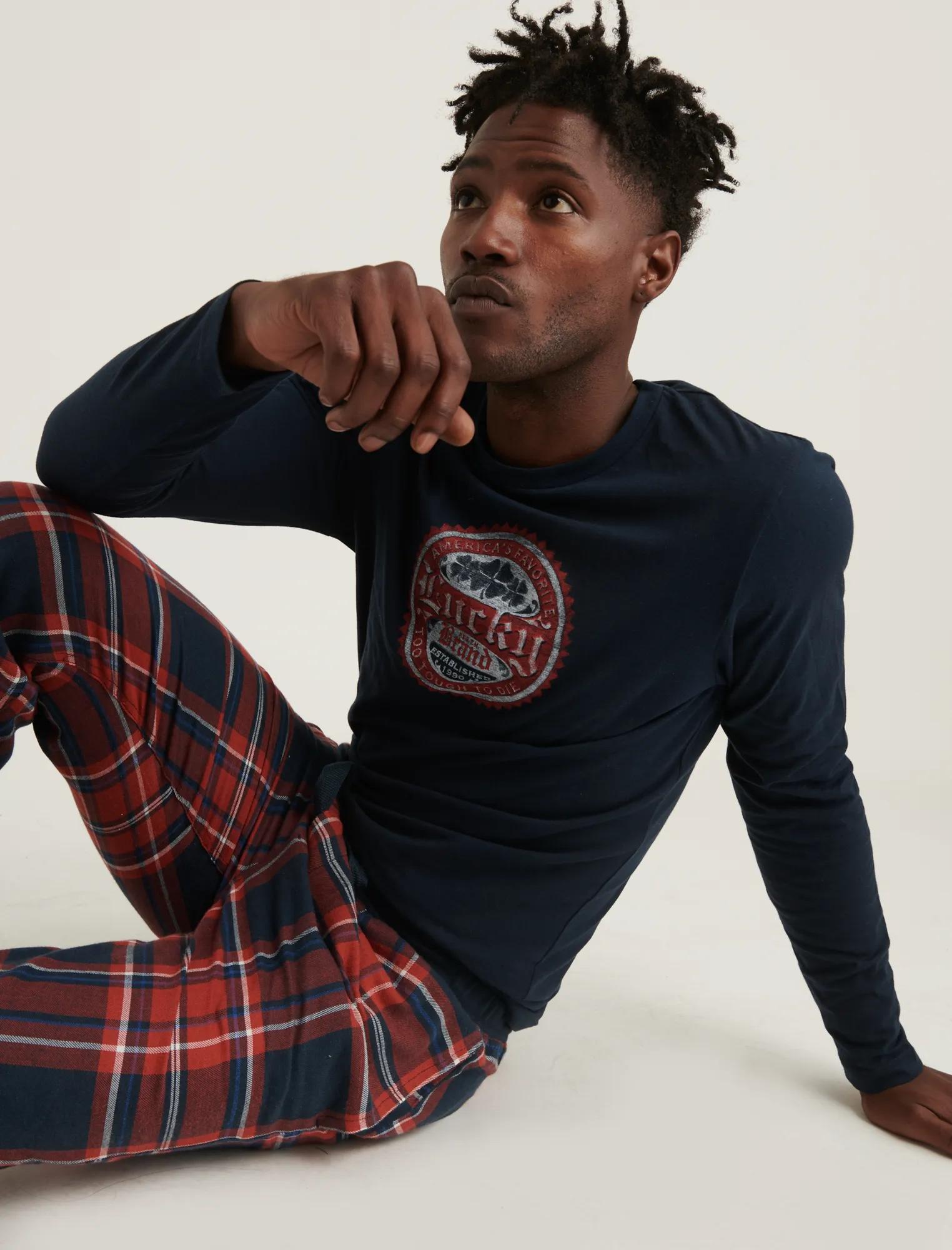 LUCKY BRANDED RED PLAID JOGGER PAJAMA SET, image 1