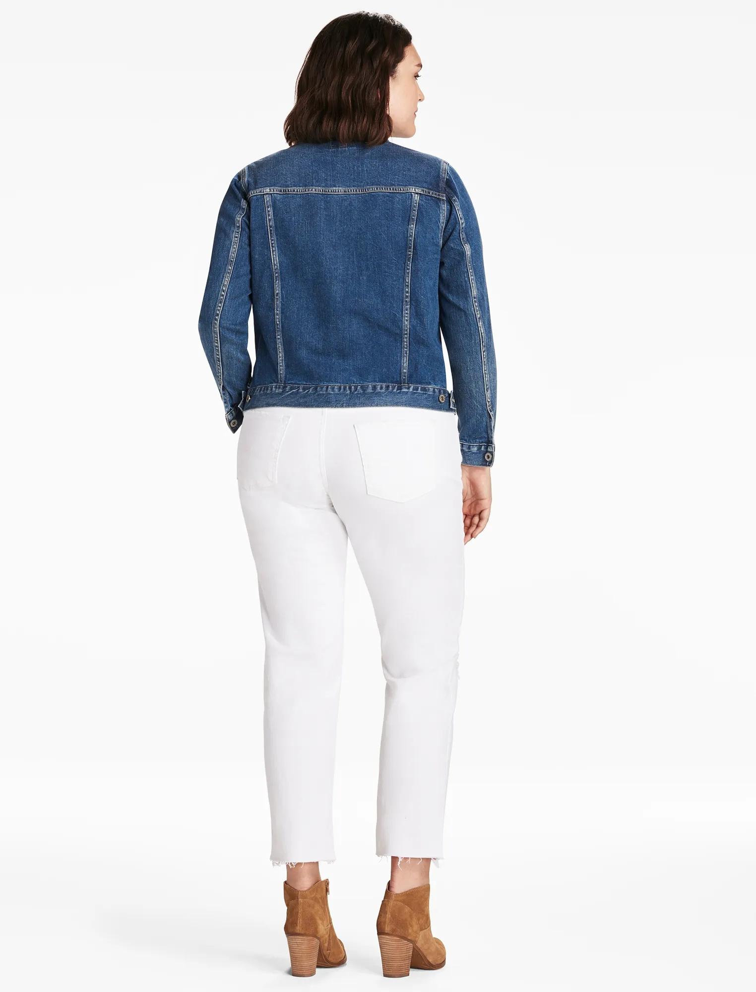 PLUS SIZE DENIM TRUCKER JACKET IN TANOAK, image 3