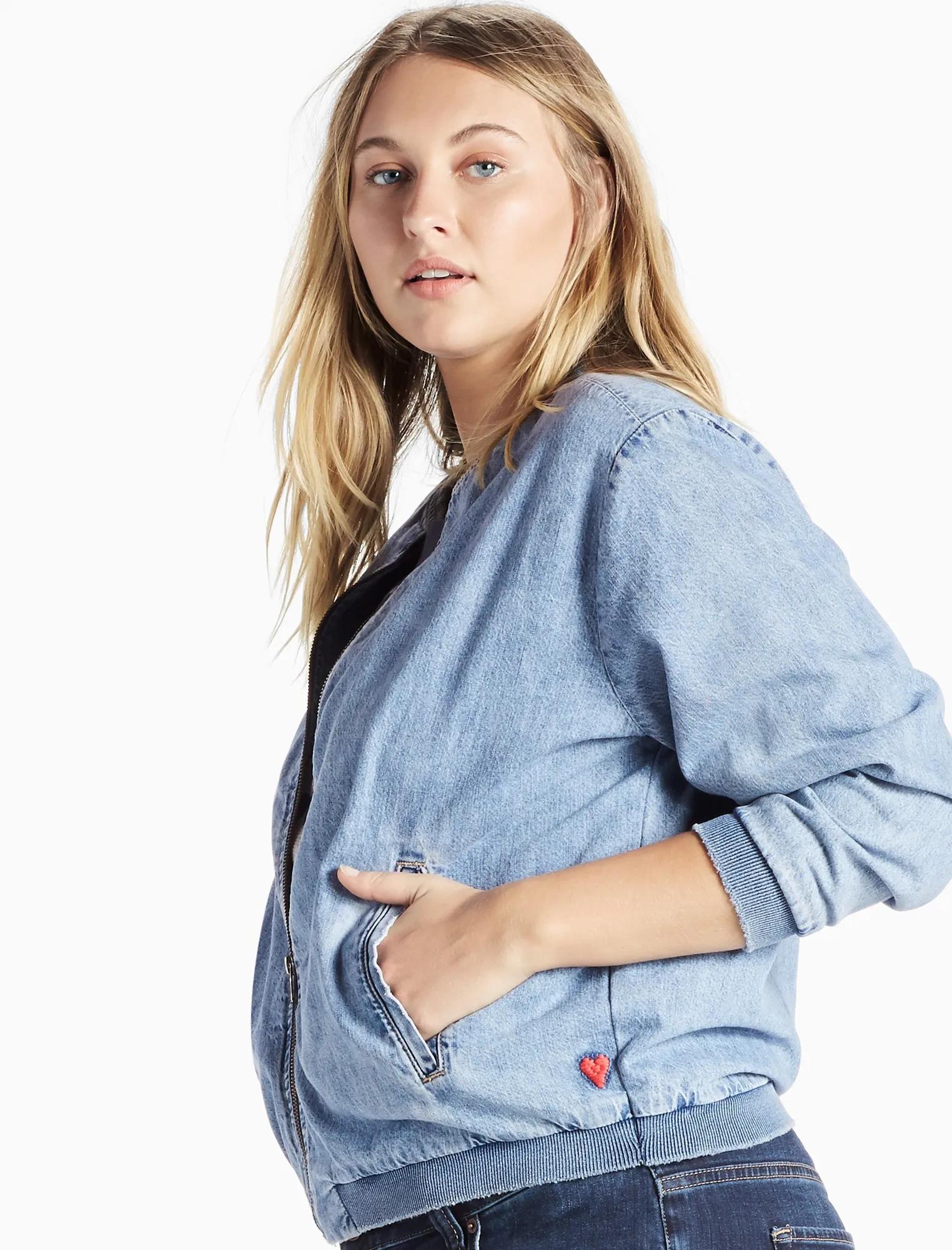 PLUS SIZE DENIM BOMBER JACKET, image 1
