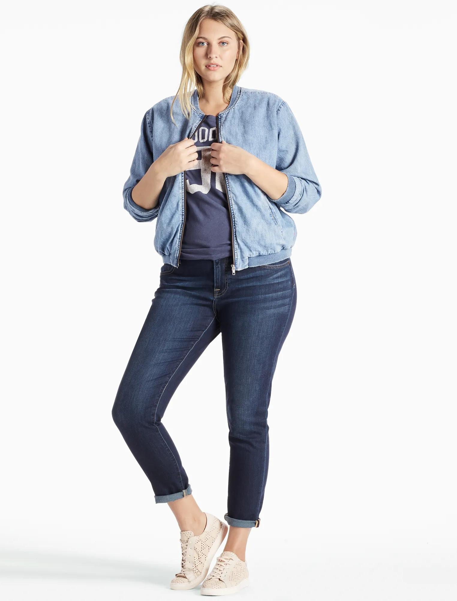 PLUS SIZE DENIM BOMBER JACKET, image 2