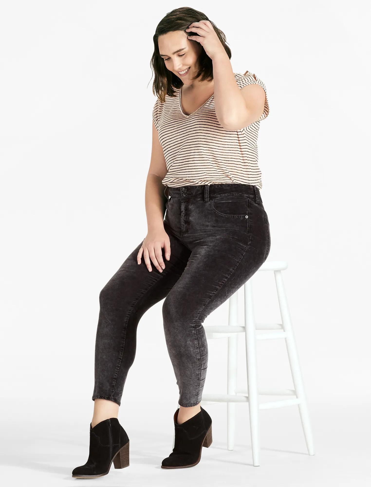 PLUS SIZE EMMA SUPER SKINNY JEAN IN BLACK VELVET, image 1