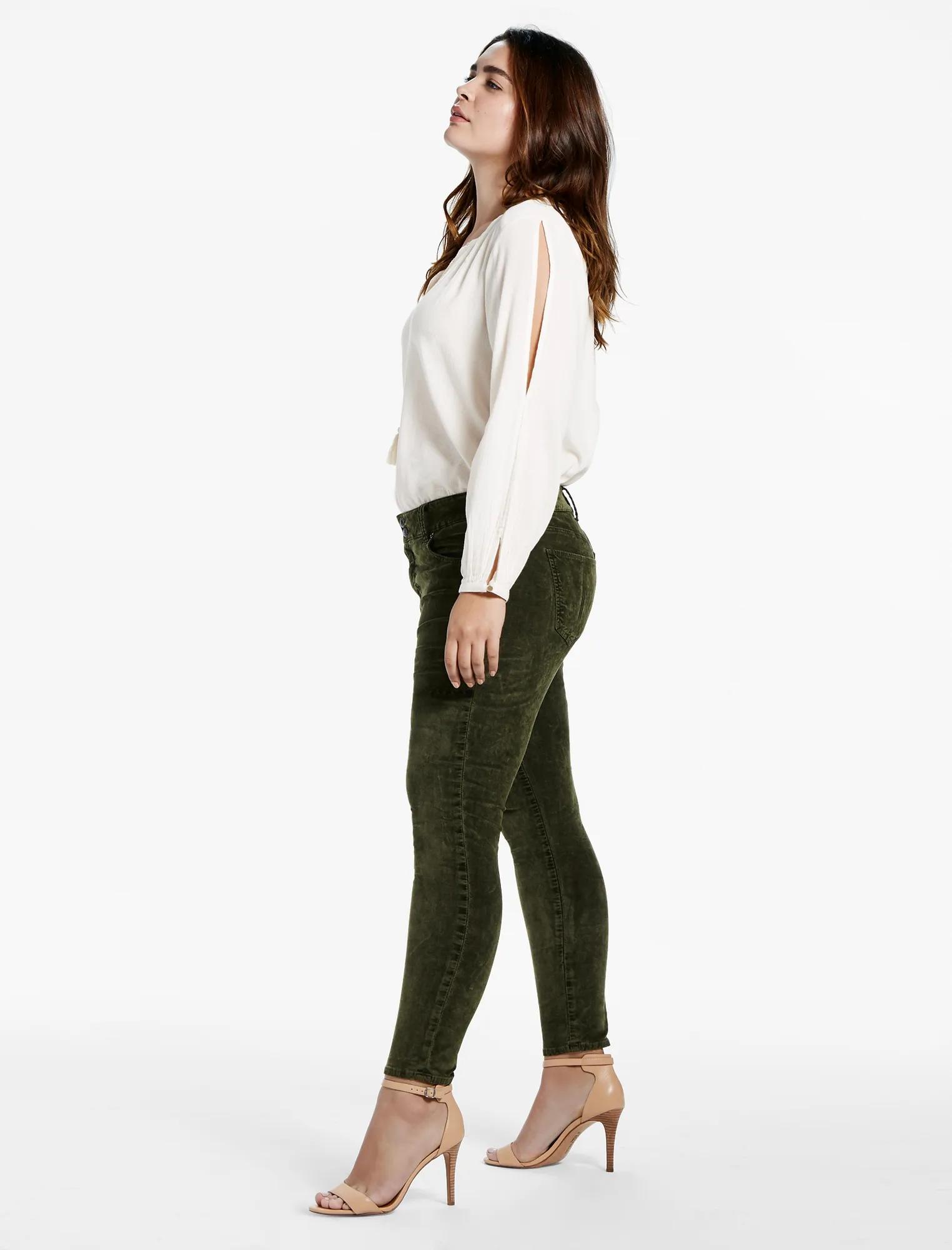 PLUS SIZE EMMA SUPER SKINNY JEAN IN GREEN VELVET, image 2