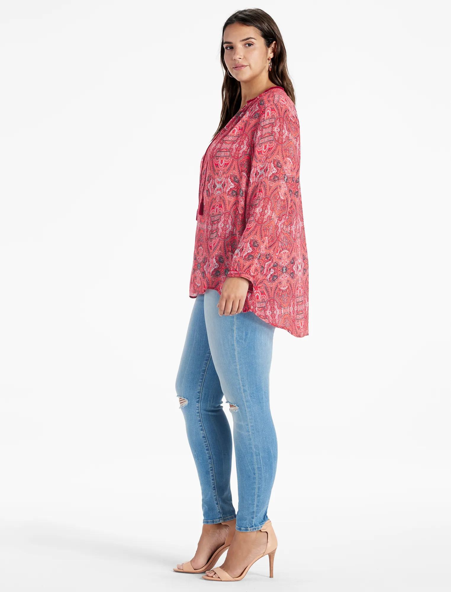 PAISLEY FRINGE NECK BLOUSE, image 2