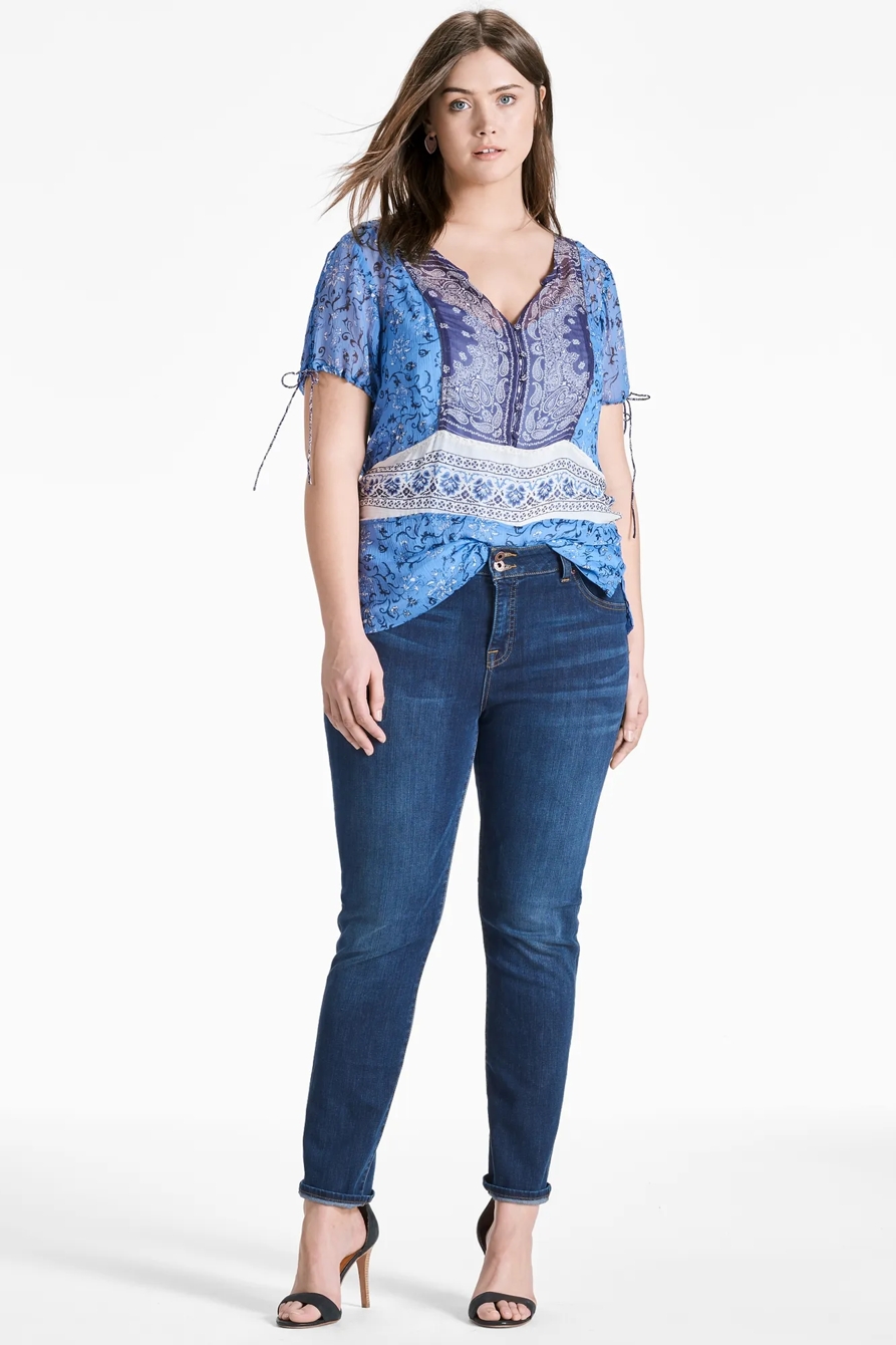 SCARF PRINT SHORT SLEEVE TOP, image 2