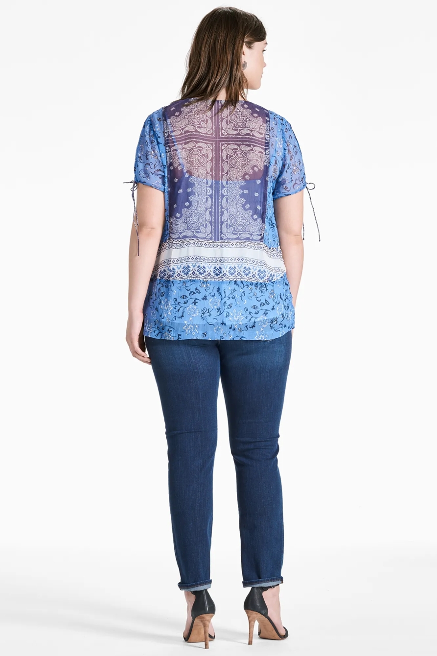 SCARF PRINT SHORT SLEEVE TOP, image 3