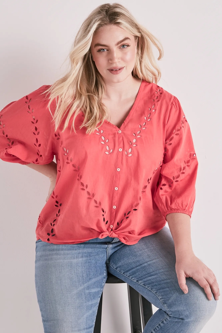 EYELET PEASANT BLOUSE, image 1