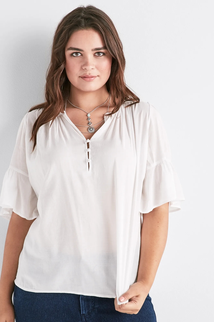 WHITE FLUTTER SLEEVE TOP, image 1