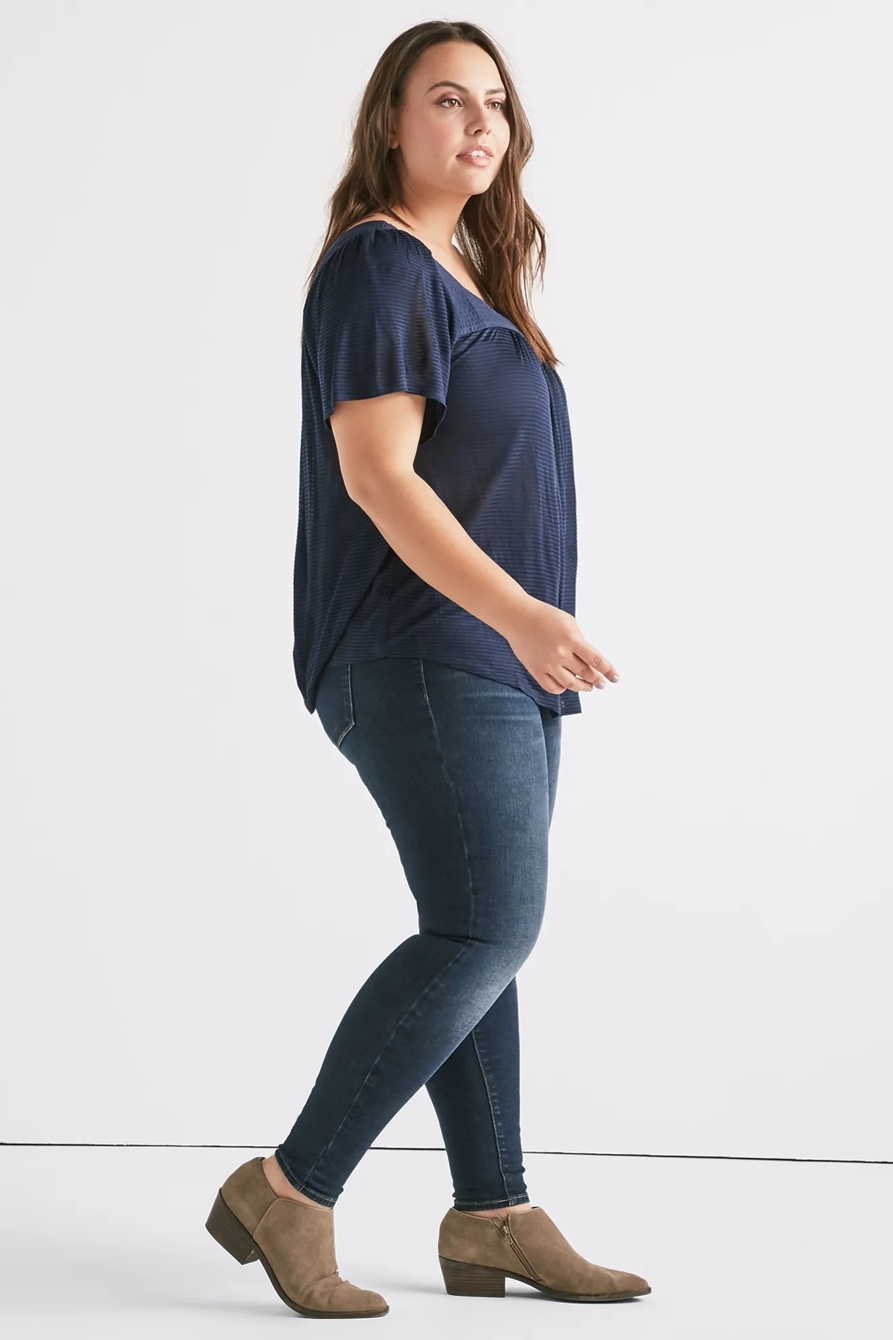 SHADOW STRIPE PEASANT TOP, image 2