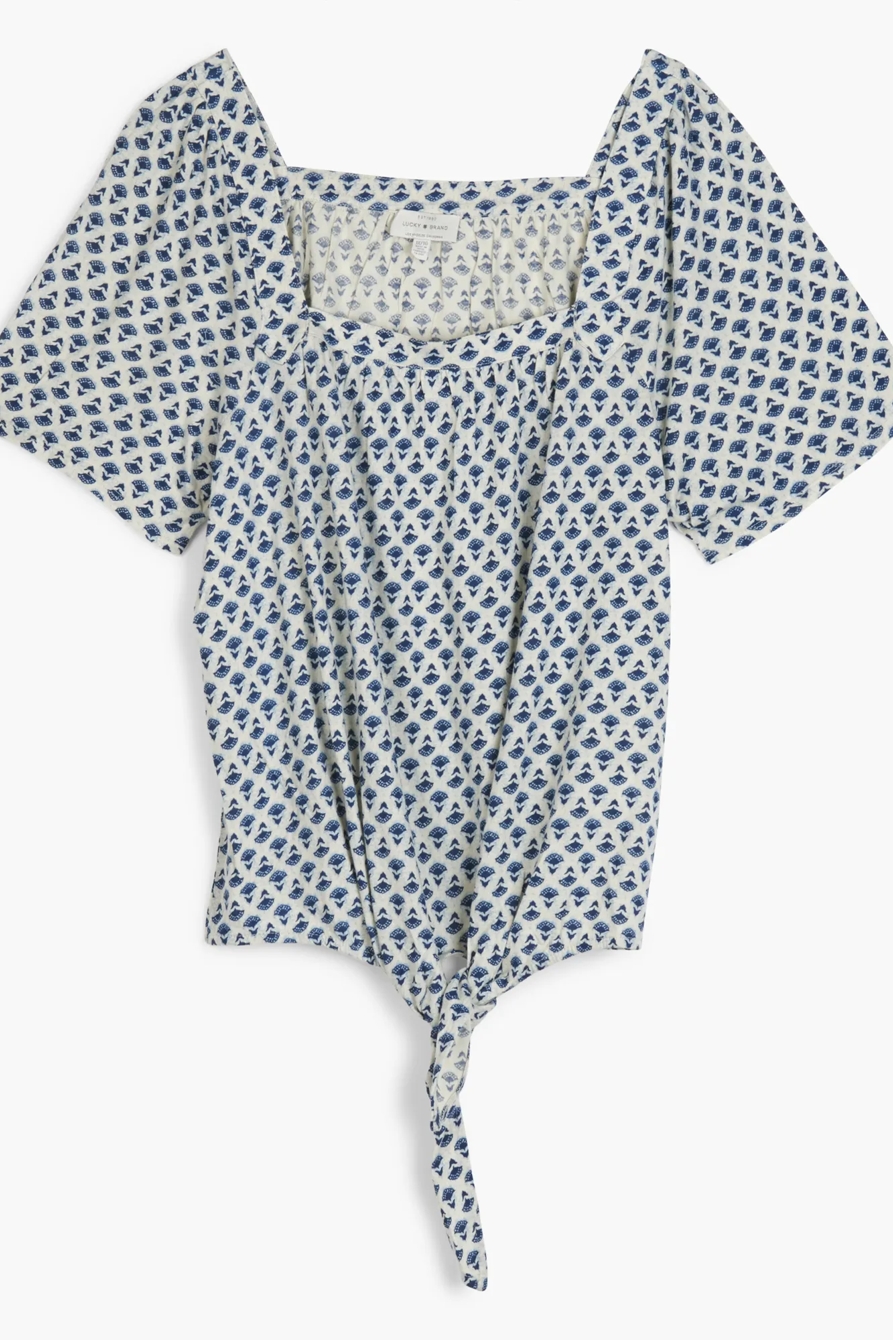 PRINTED TIE FRONT TOP, image 1