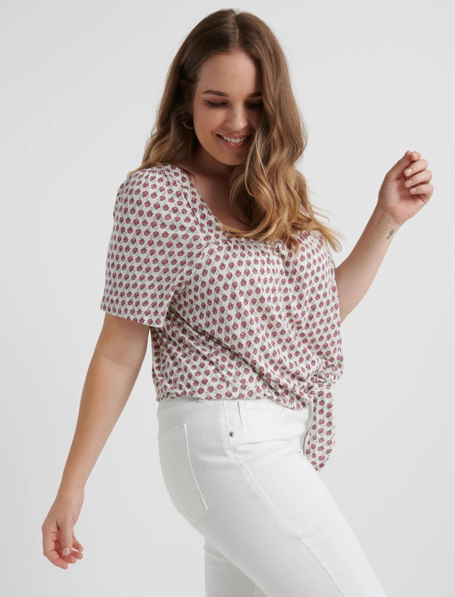 PRINTED TIE FRONT TOP, image 2