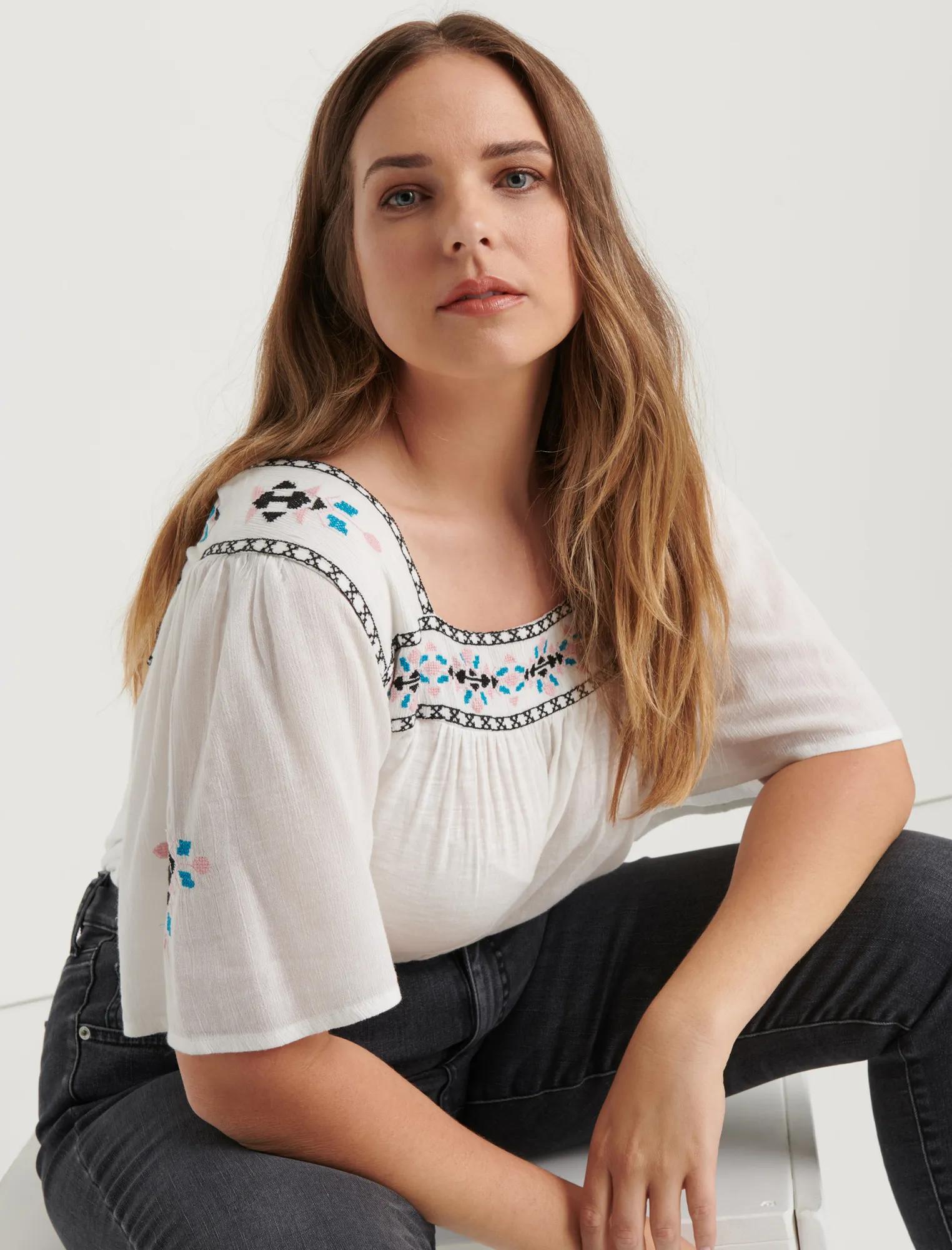 EMBROIDERED SQUARE NECK TOP, image 4