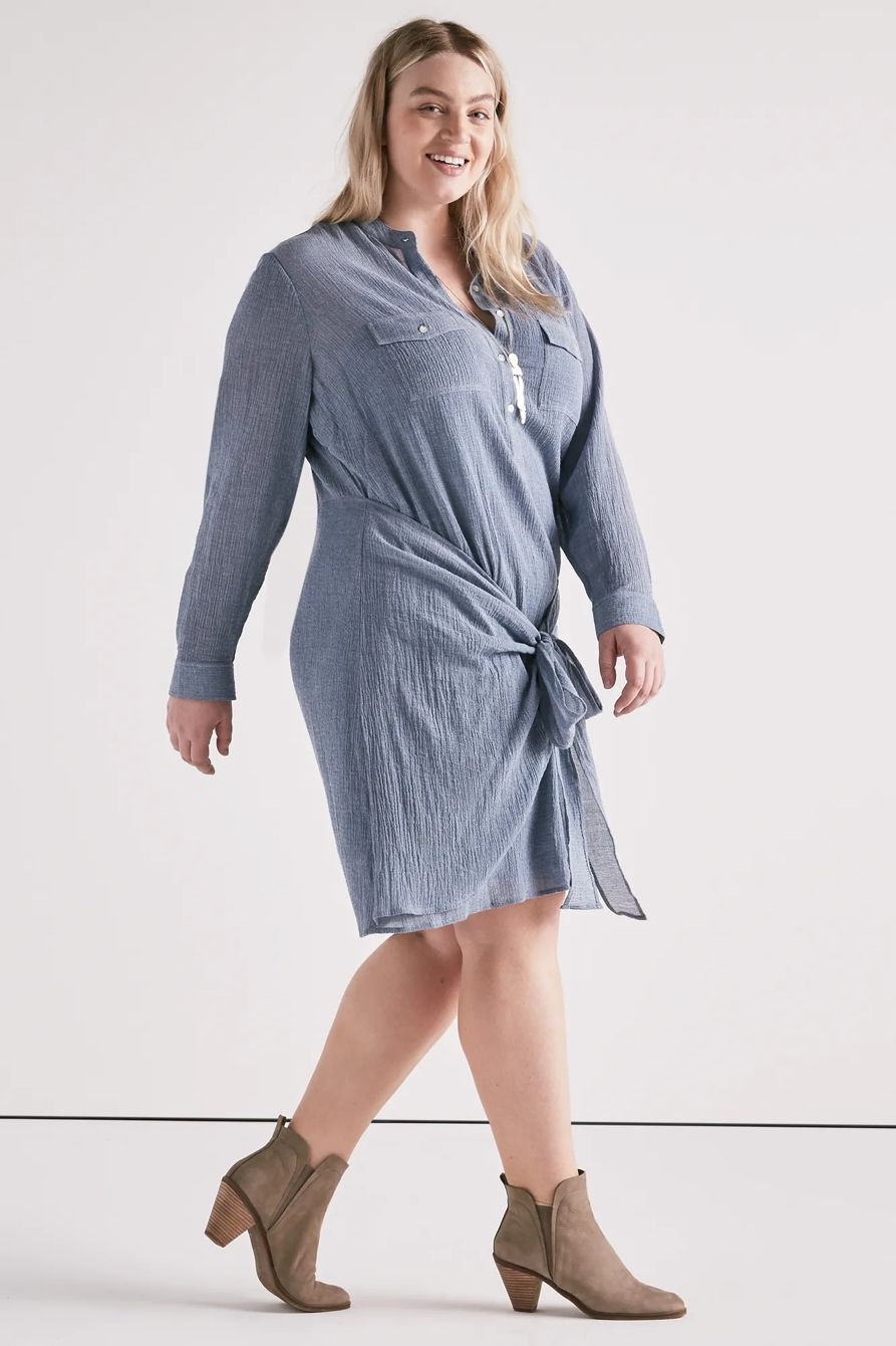 CHAMBRAY TIE SHIRT DRESS, image 2