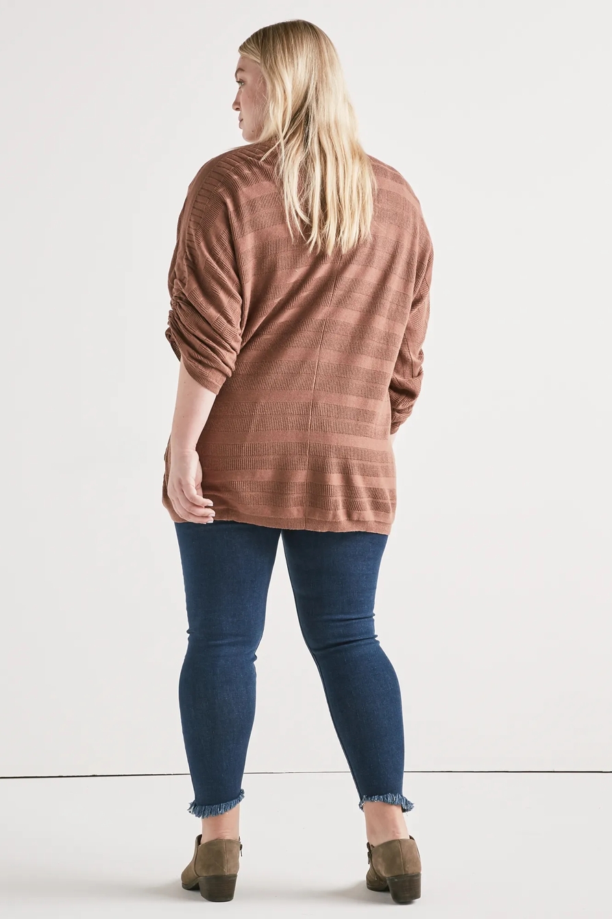 STRIPED CINCHED SLEEVE CARDIGAN, image 3