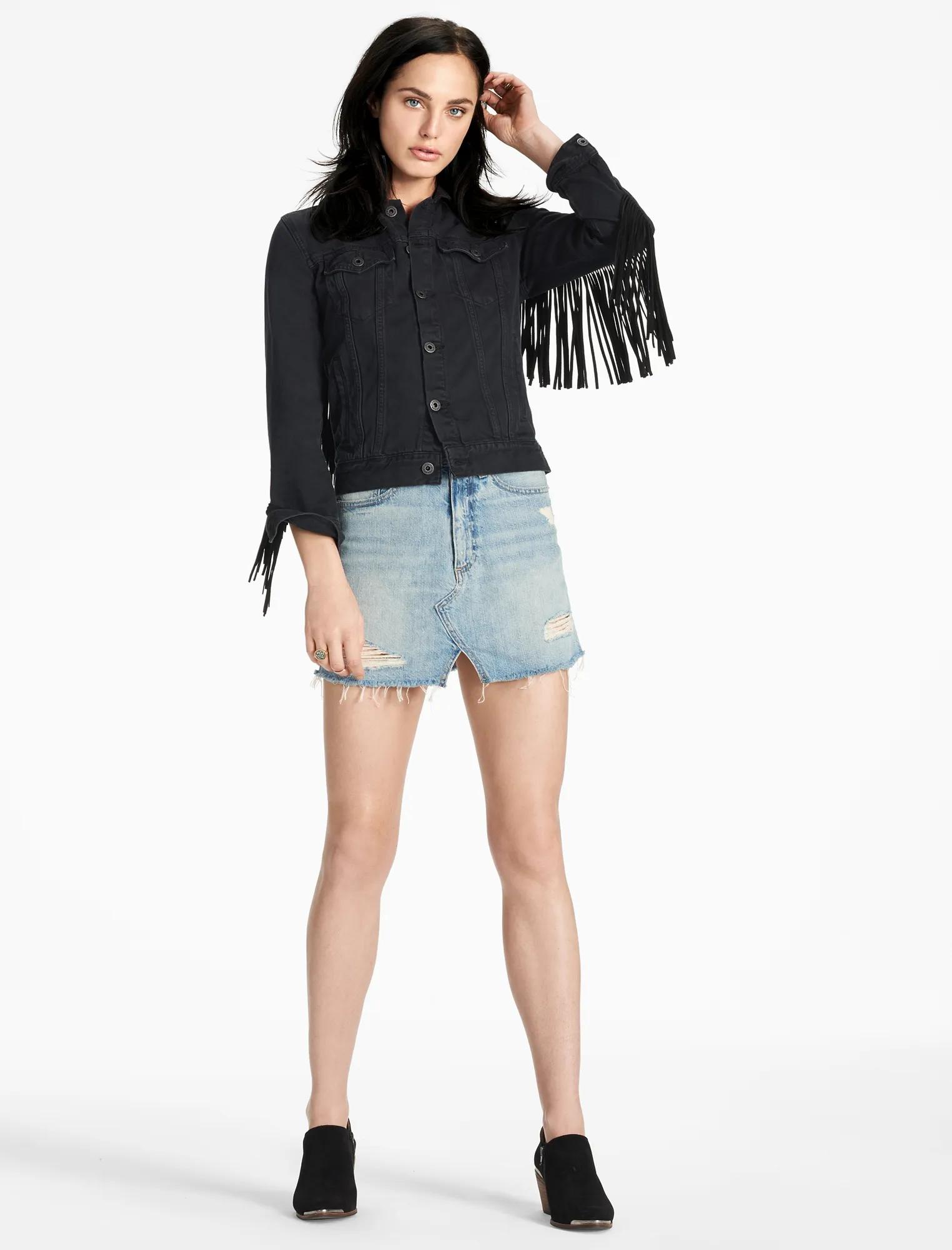 FRINGE DENIM TRUCKER JACKET, image 2