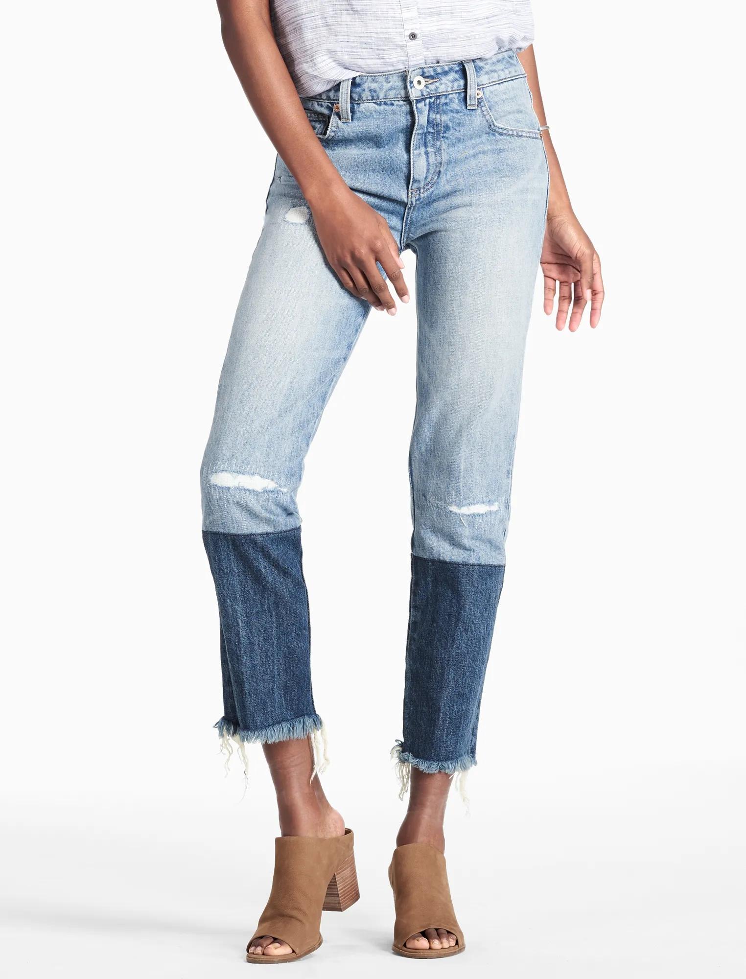 TWO-TONE HIGH RISE TOMBOY STRAIGHT LEG CROPPED JEAN, image 1