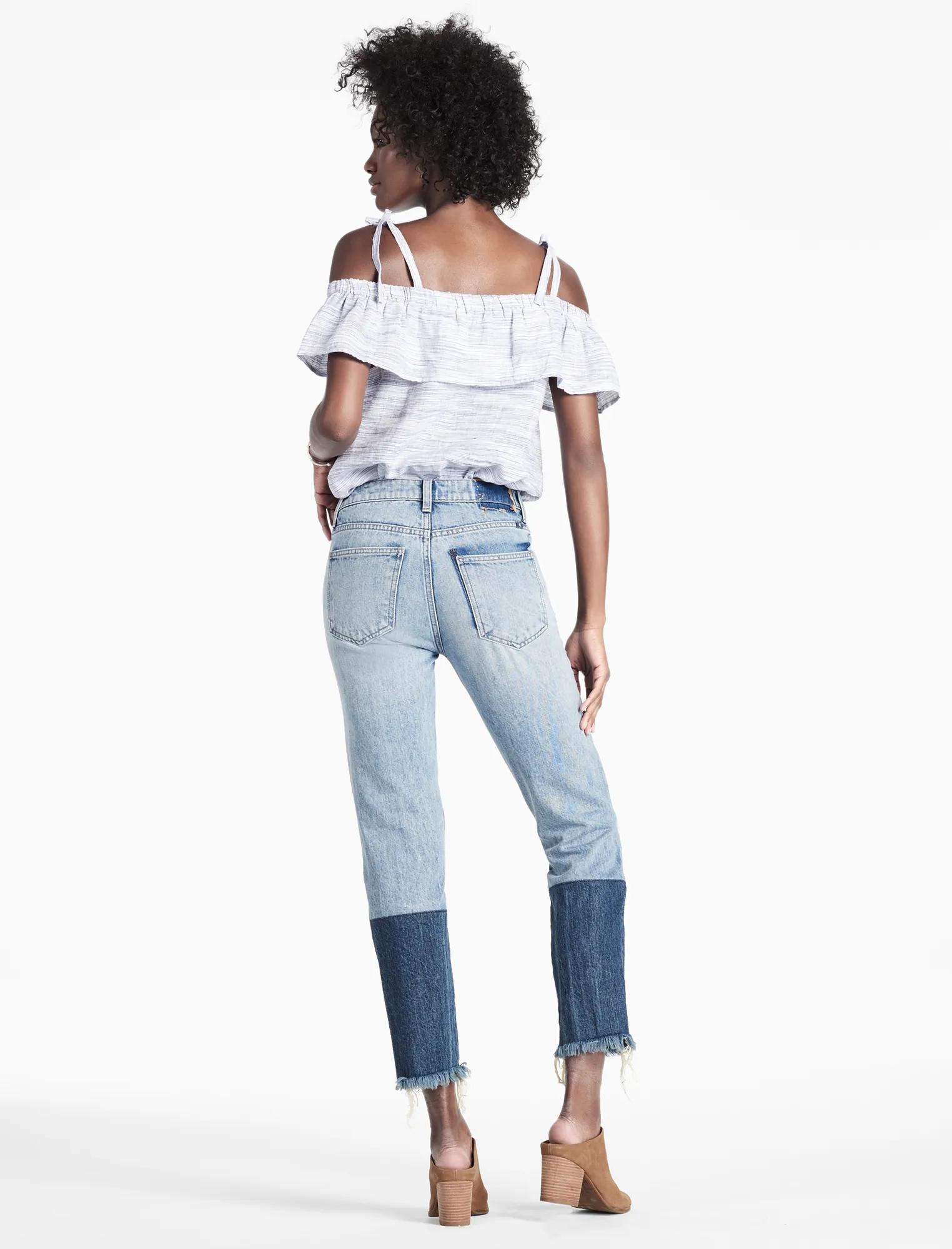 TWO-TONE HIGH RISE TOMBOY STRAIGHT LEG CROPPED JEAN, image 3