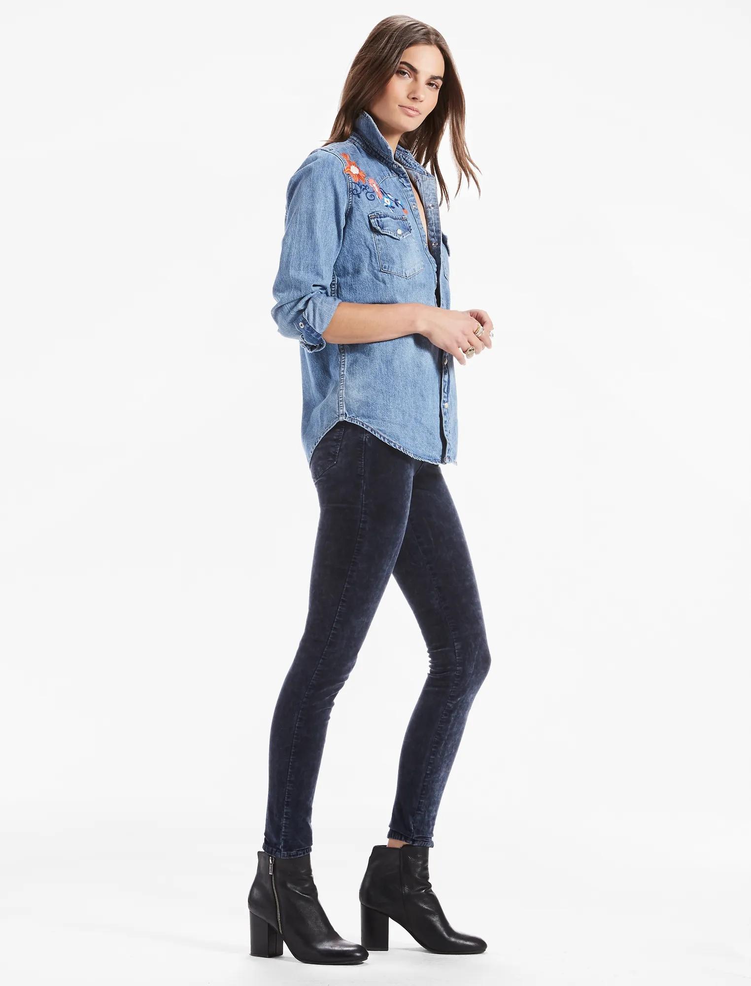FLORAL EMBROIDERED DENIM WESTERN SHIRT, image 2