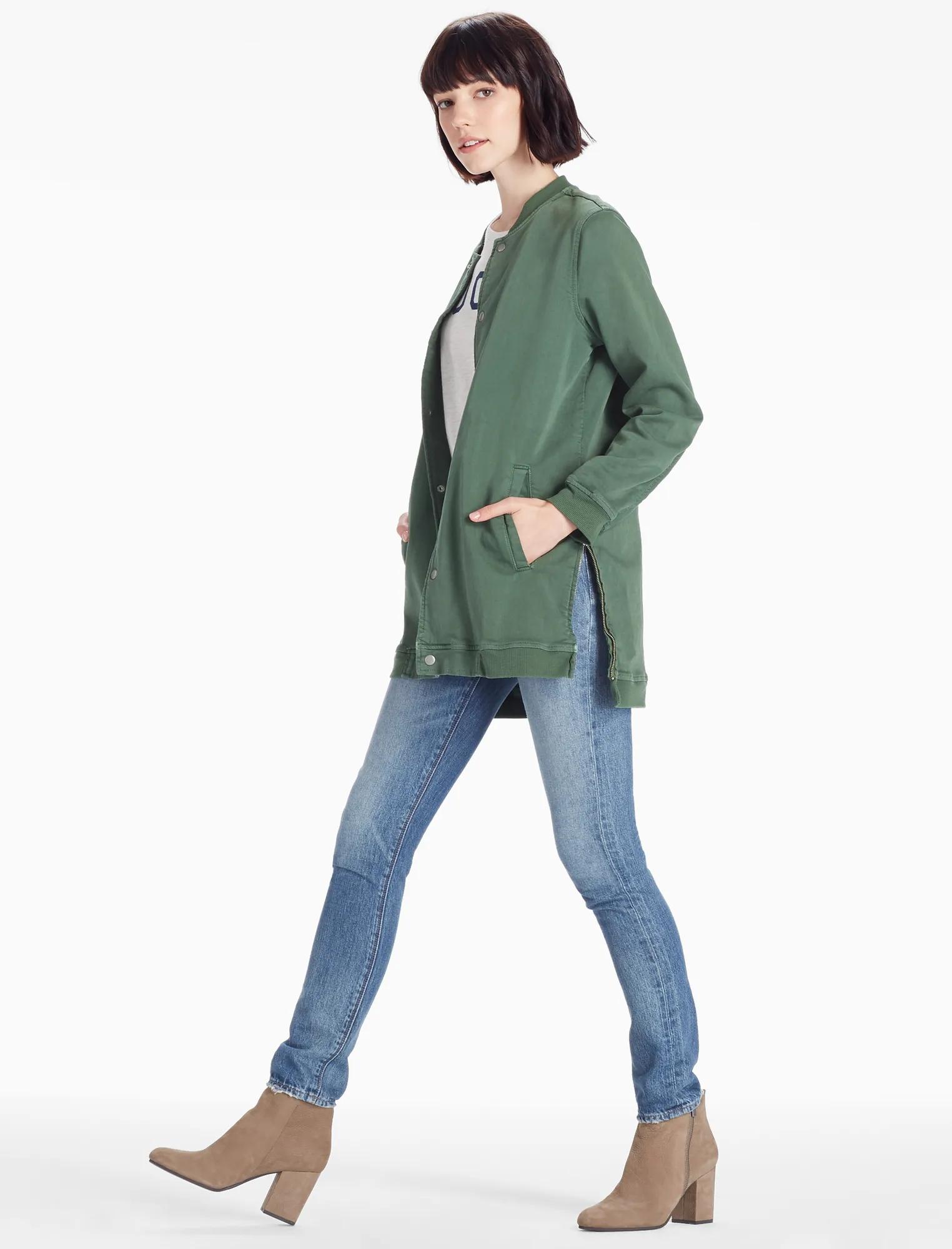 LONG VARSITY JACKET IN CILANTRO, image 2