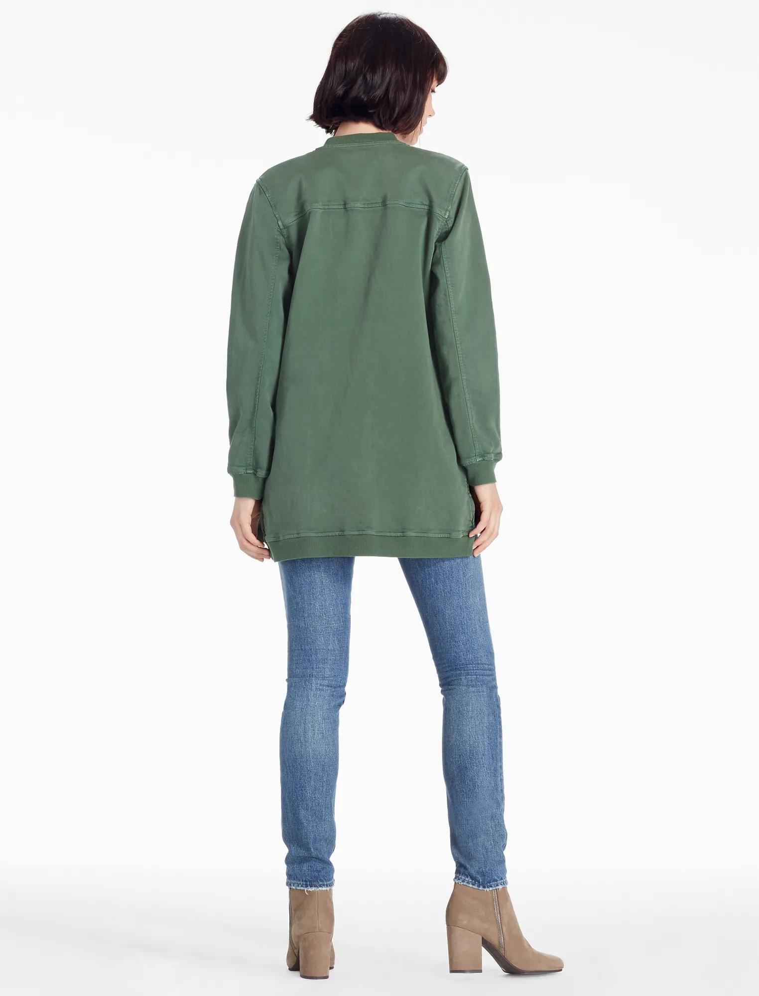 LONG VARSITY JACKET IN CILANTRO, image 3