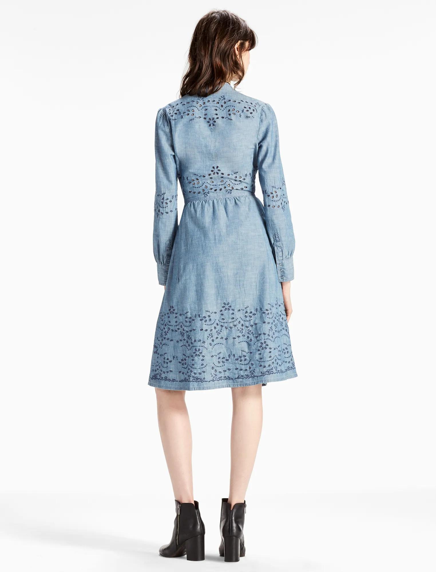 MIDI CHAMBRAY DRESS WITH EMBROIDERED EYELET | Lucky Brand
