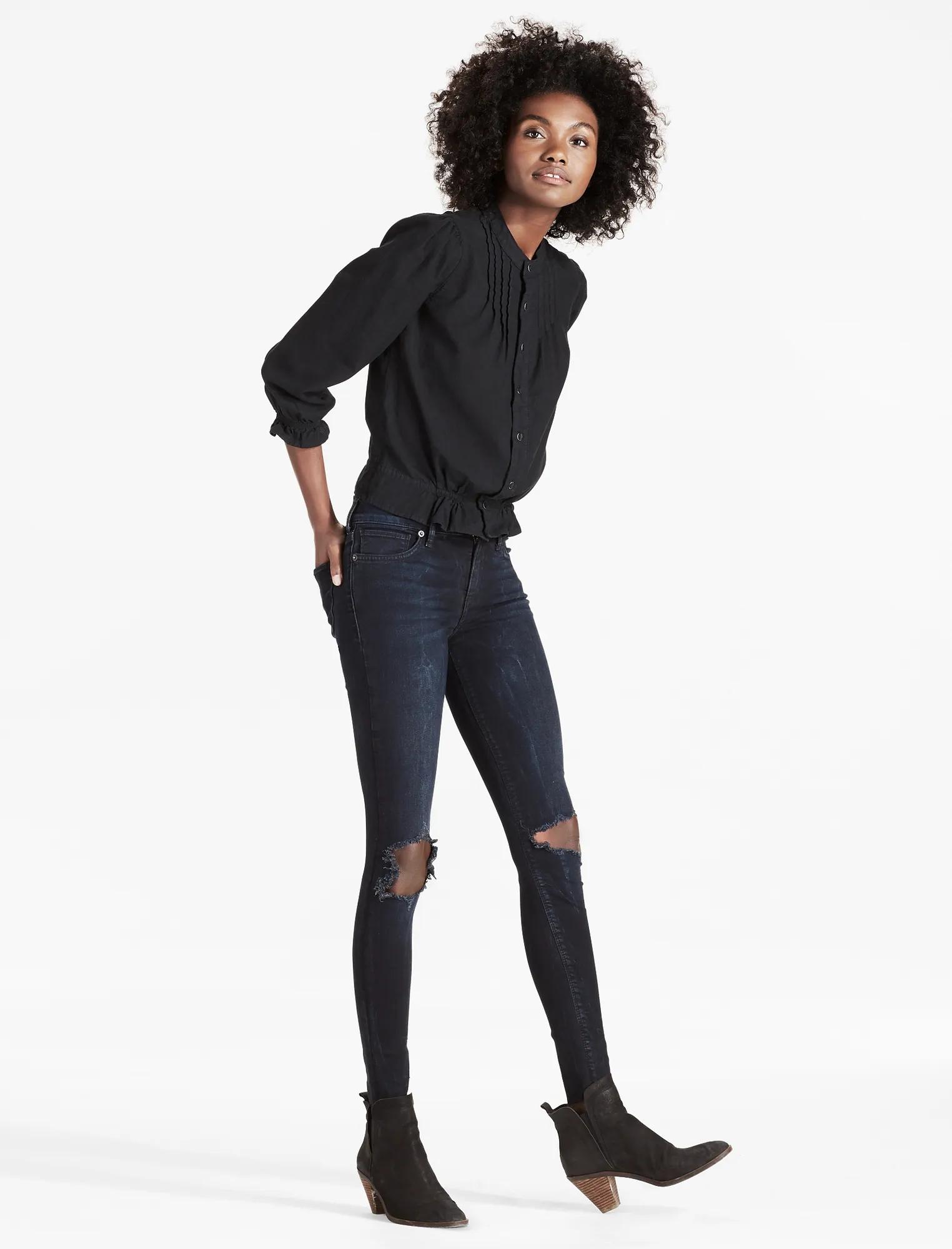 BLACK DENIM SHIRT WITH PINTUCKS, image 2