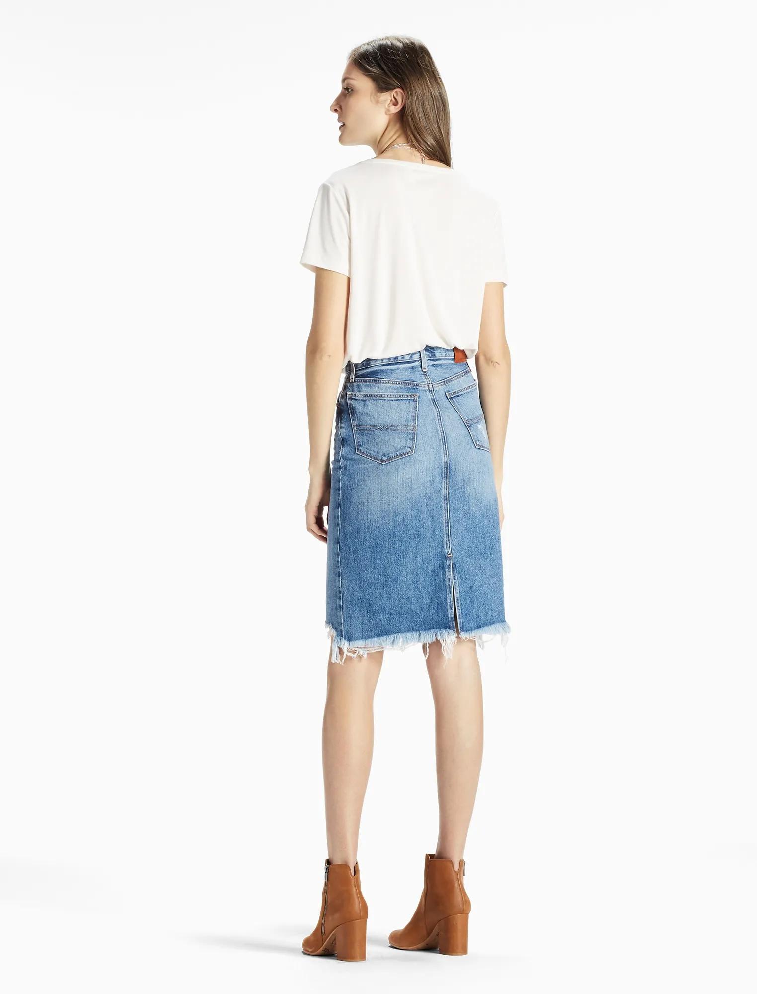 DENIM PENCIL SKIRT WITH DESTRUCTION, image 3