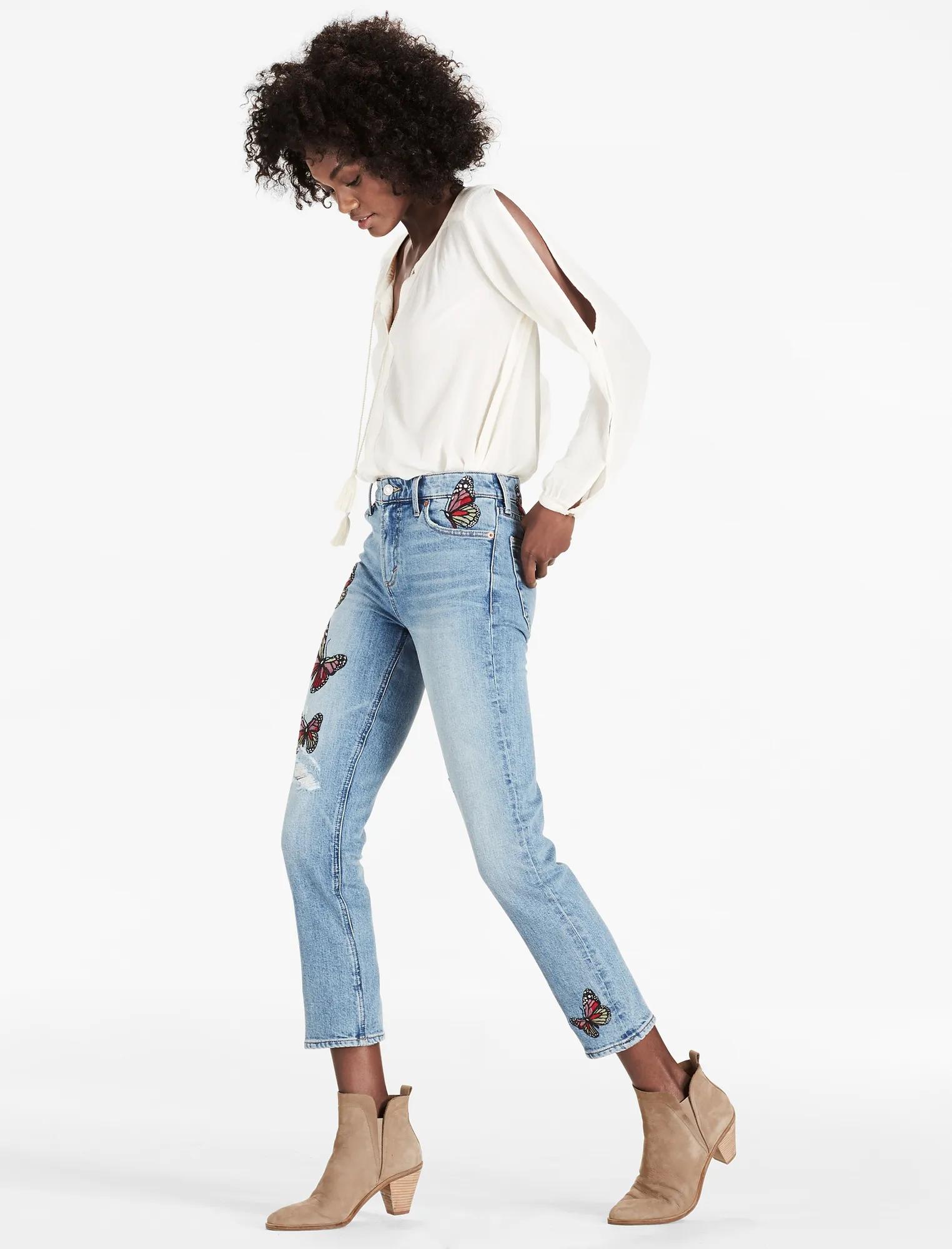 BRIDGETTE HIGH RISE SLIM STRAIGHT JEAN WITH EMBROIDERY, image 2