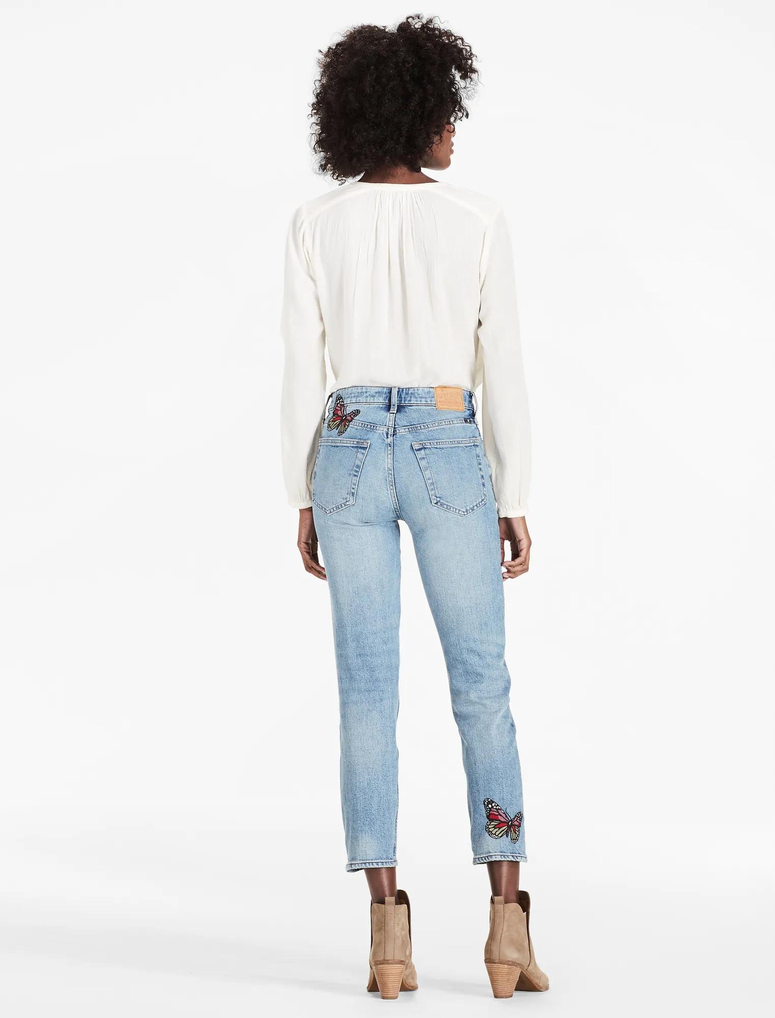 BRIDGETTE HIGH RISE SLIM STRAIGHT JEAN WITH EMBROIDERY, image 3