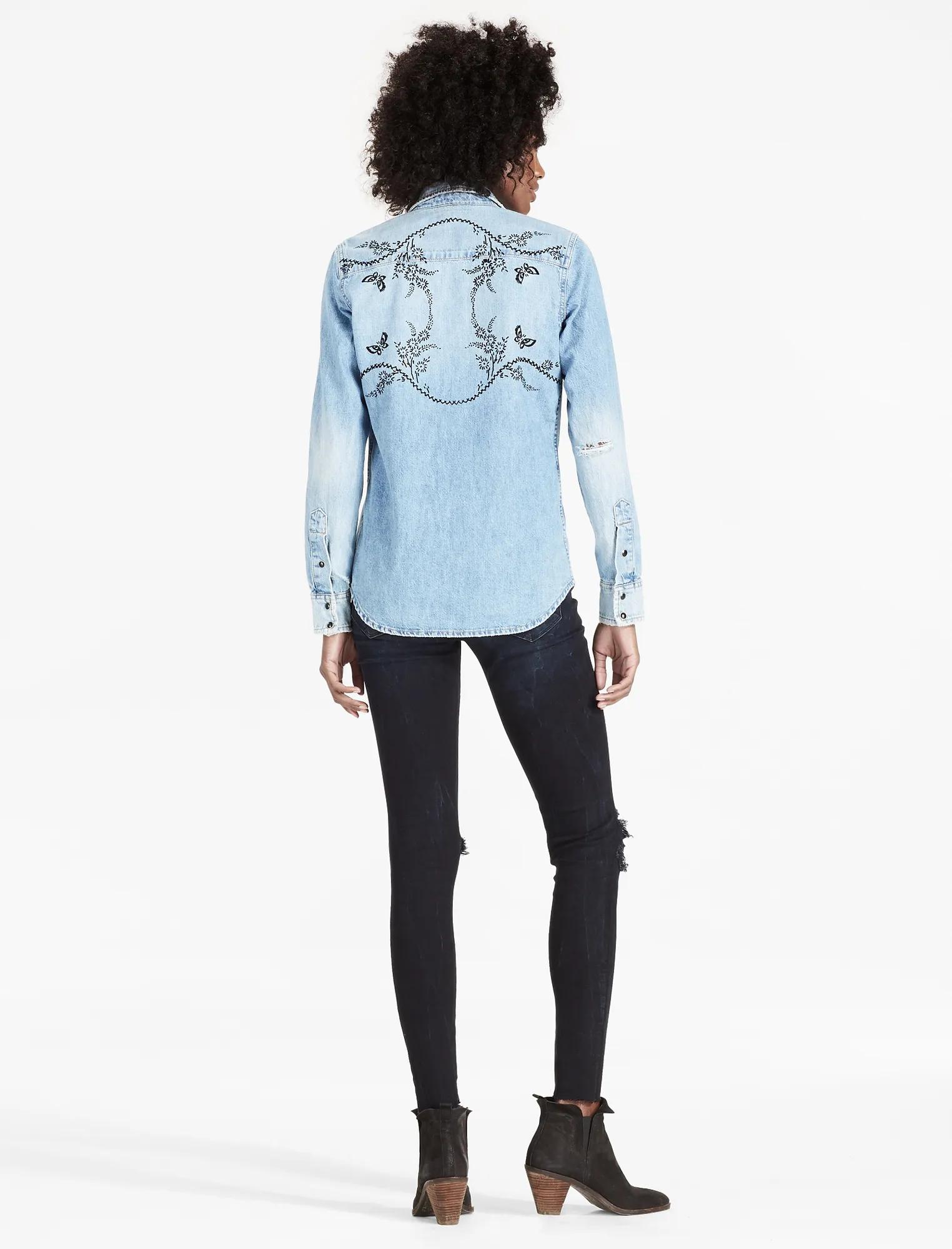 DENIM WESTERN SHIRT WITH VELVET FLOCKING, image 2