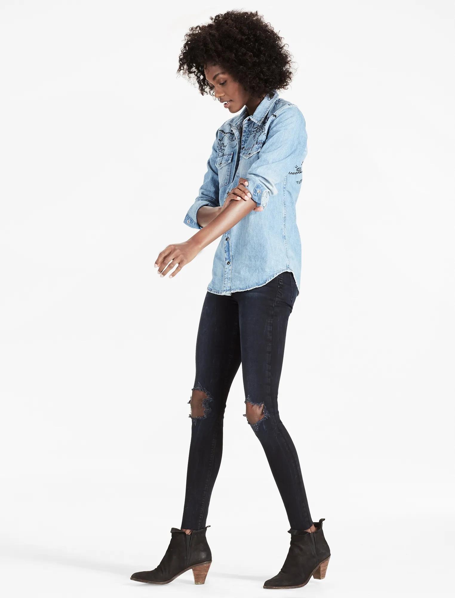 DENIM WESTERN SHIRT WITH VELVET FLOCKING, image 3