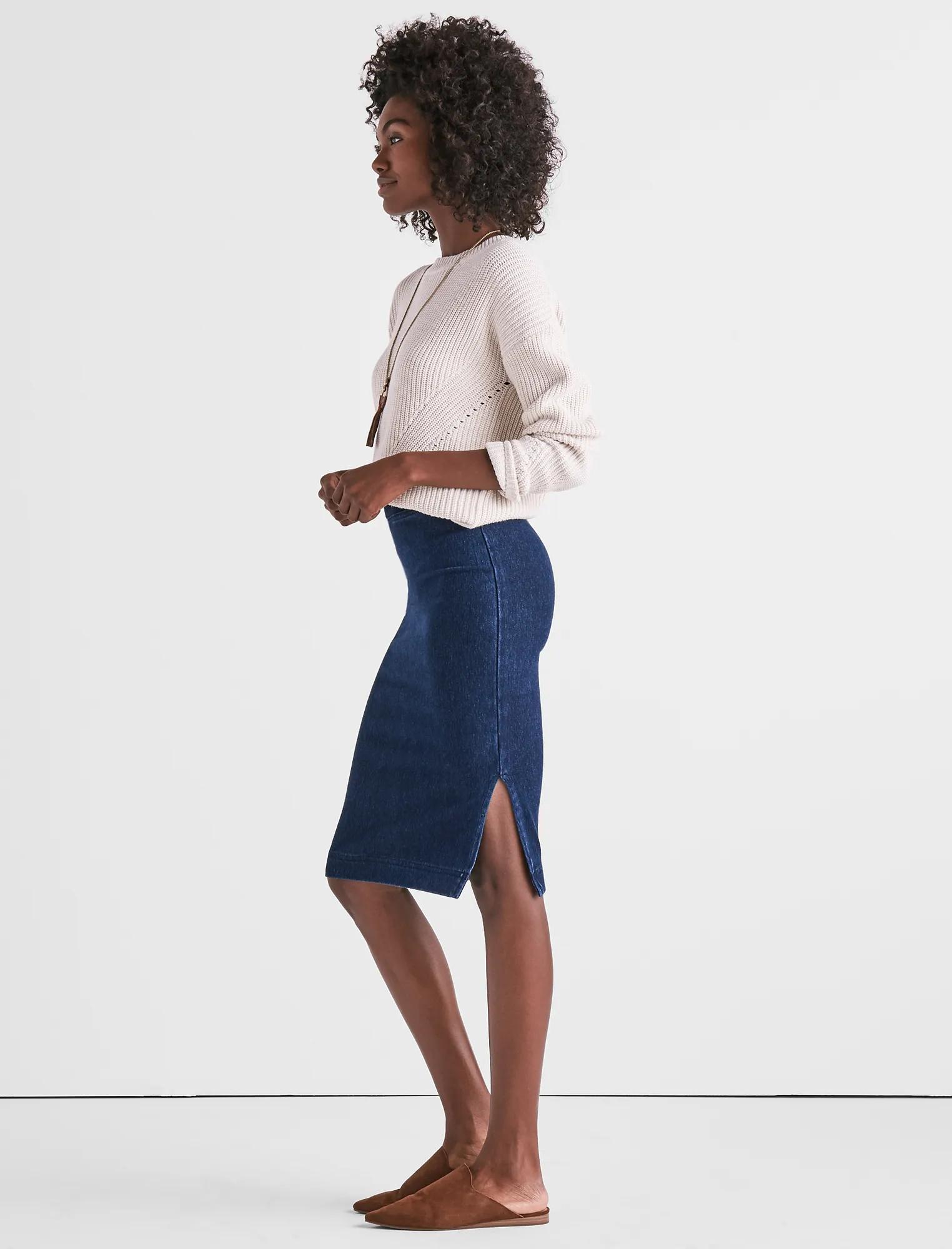 DARK KNIT DENIM SKIRT, image 1