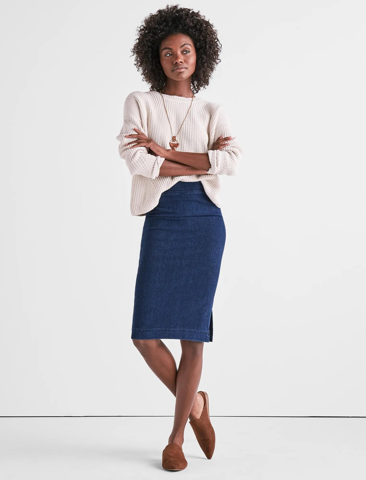 DARK KNIT DENIM SKIRT, image 2