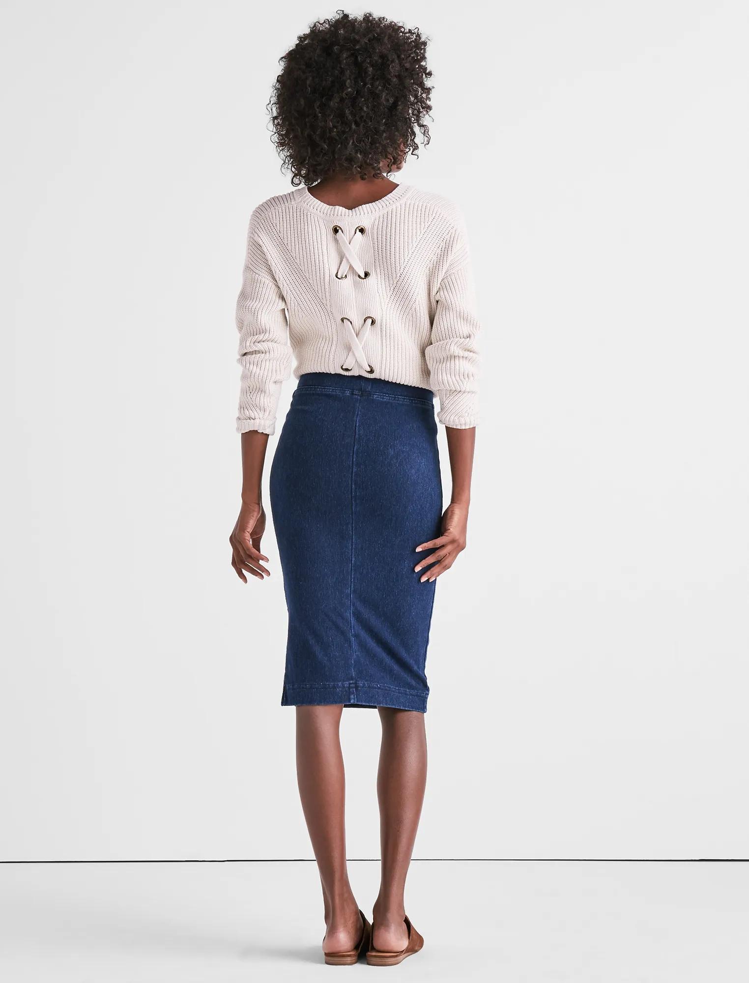 DARK KNIT DENIM SKIRT, image 3