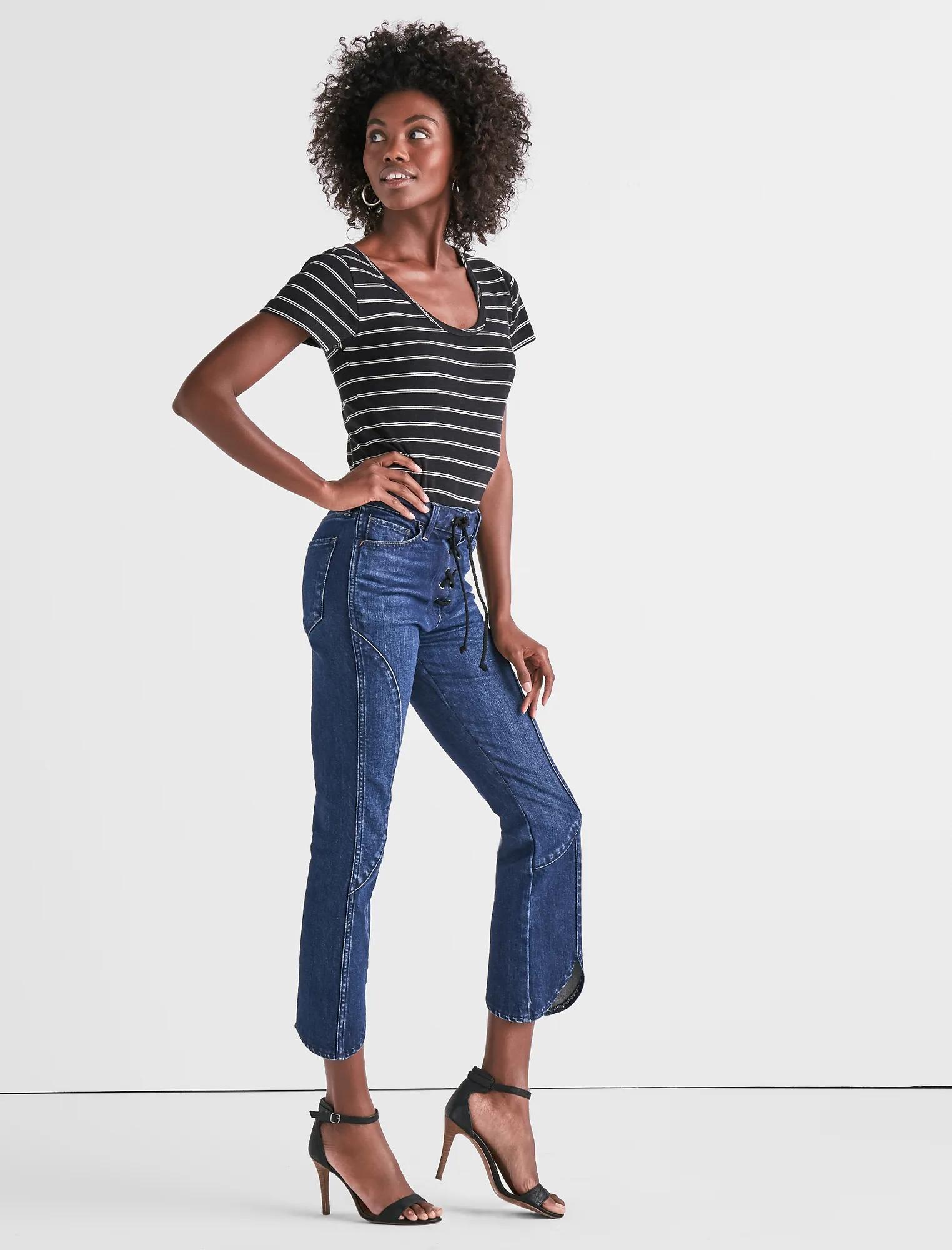 LACE UP BRIDGETTE CROP FLARE JEAN IN TIGRIS, image 2