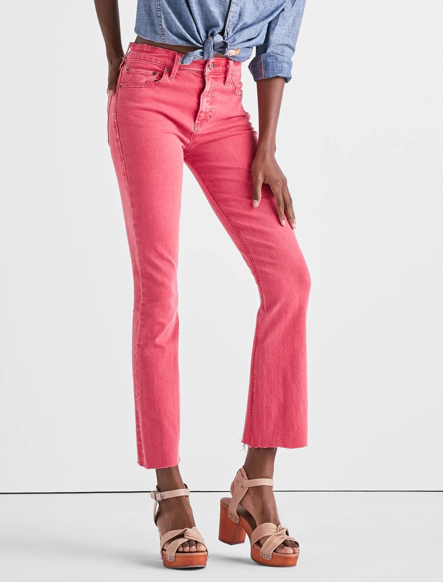 BRIDGETTE HIGH RISE MINI BOOT JEAN IN PRETTY PINK FRAY, image 1