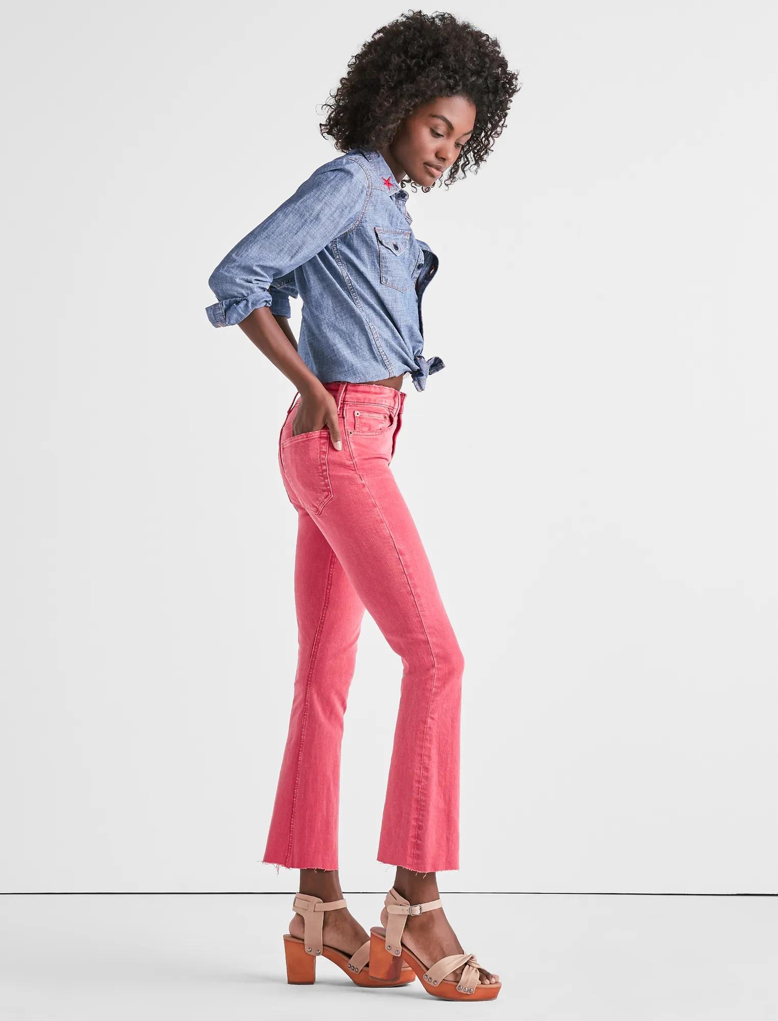 BRIDGETTE HIGH RISE MINI BOOT JEAN IN PRETTY PINK FRAY, image 2