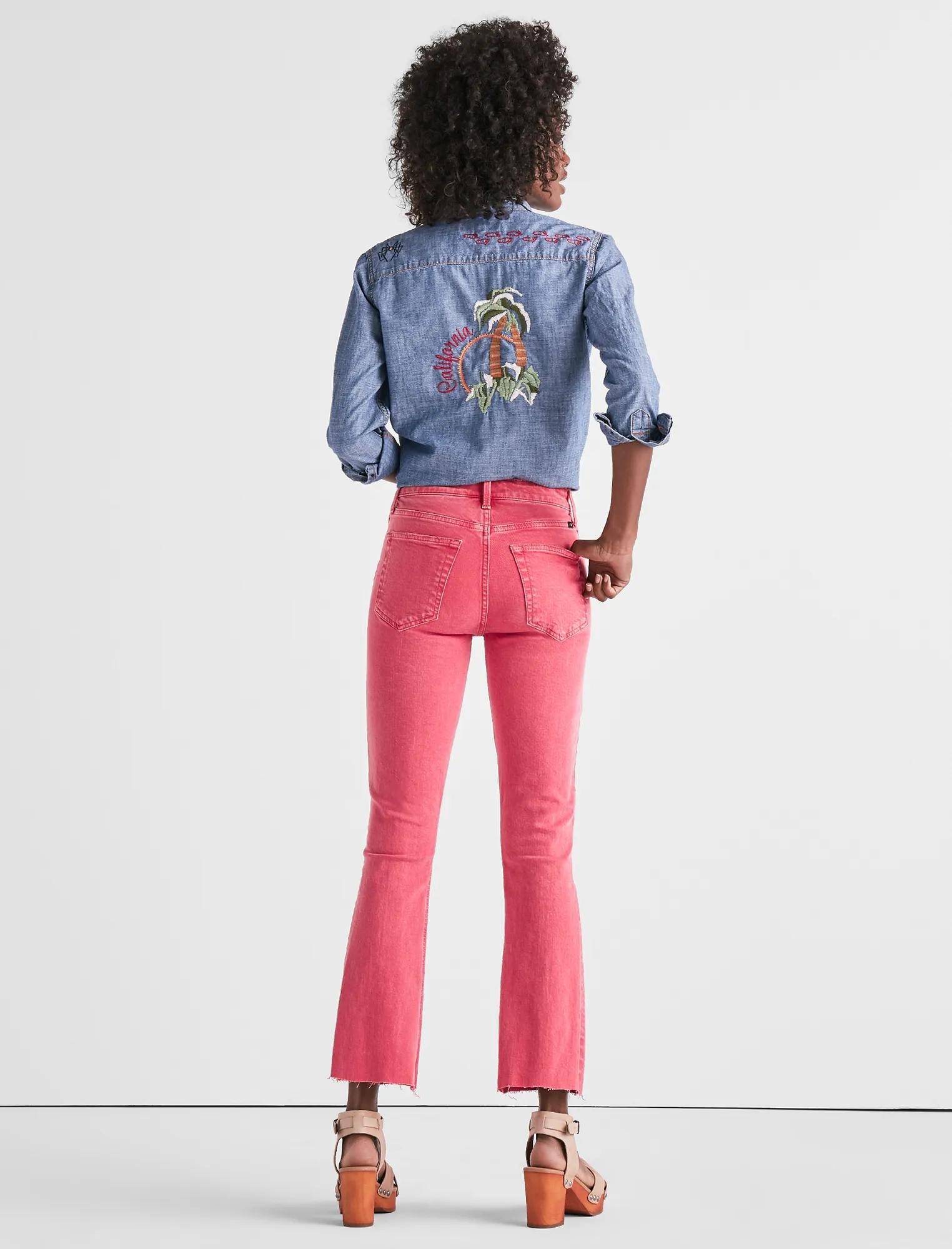 BRIDGETTE HIGH RISE MINI BOOT JEAN IN PRETTY PINK FRAY, image 3